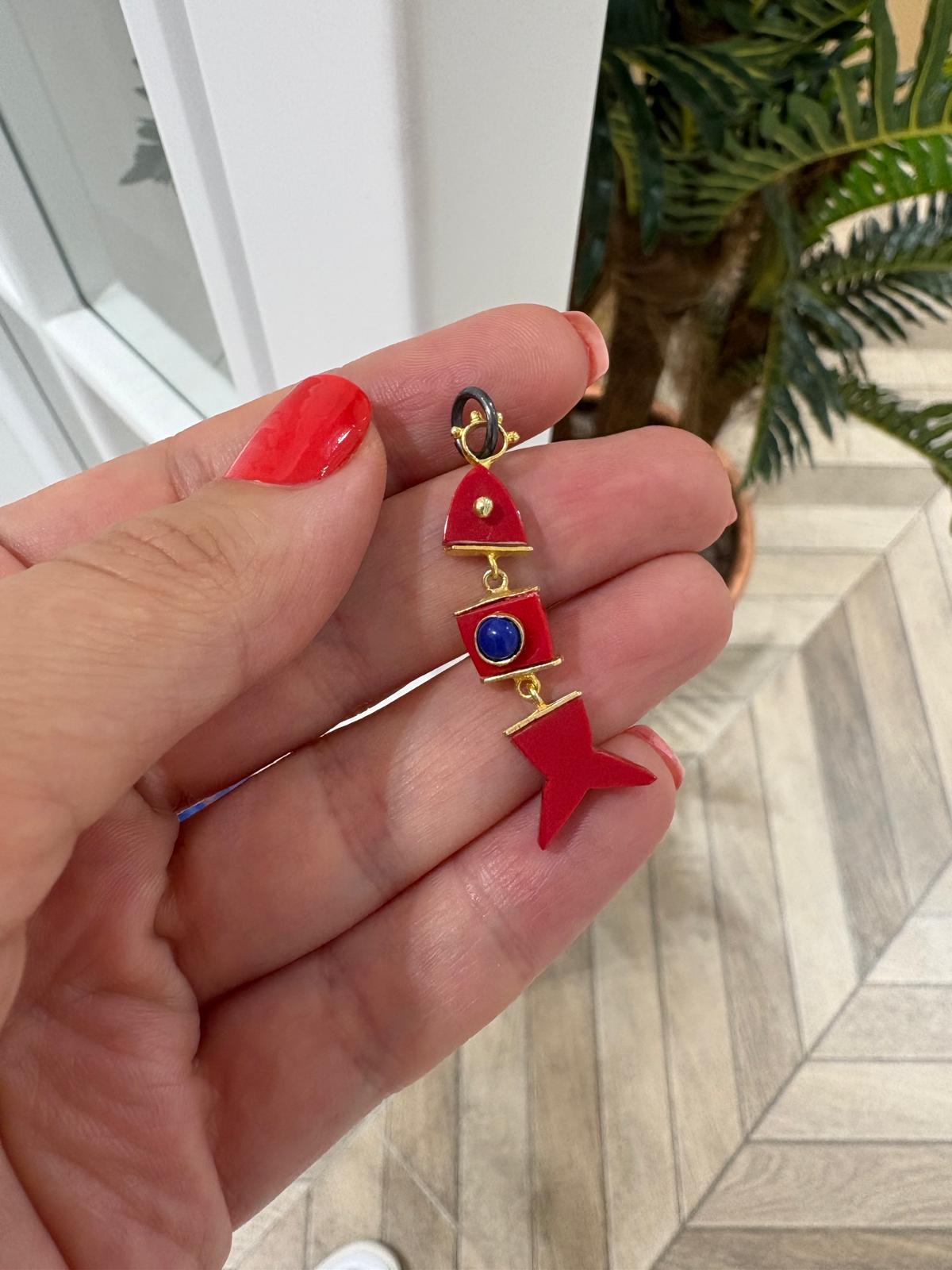 Kadın Gümüş Mercan Doğal Taş Fish Kolye