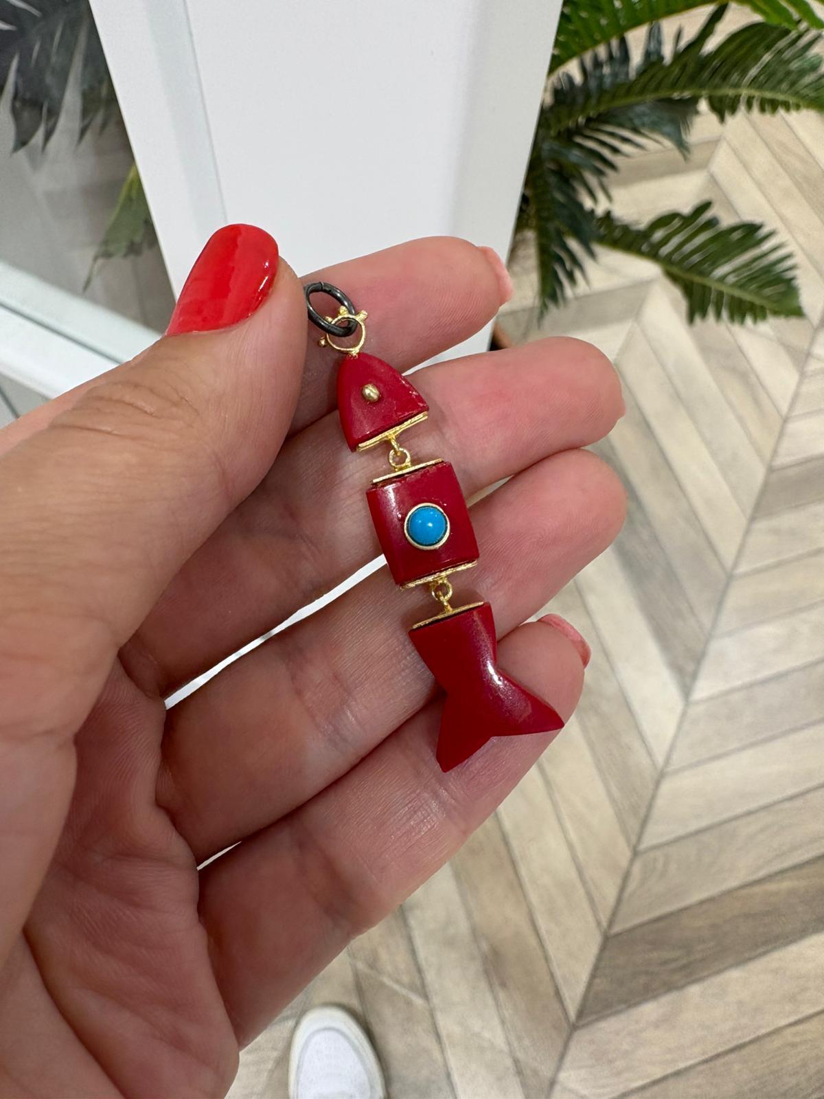 Kadın Gümüş Mercan Doğal Taş Fish Kolye