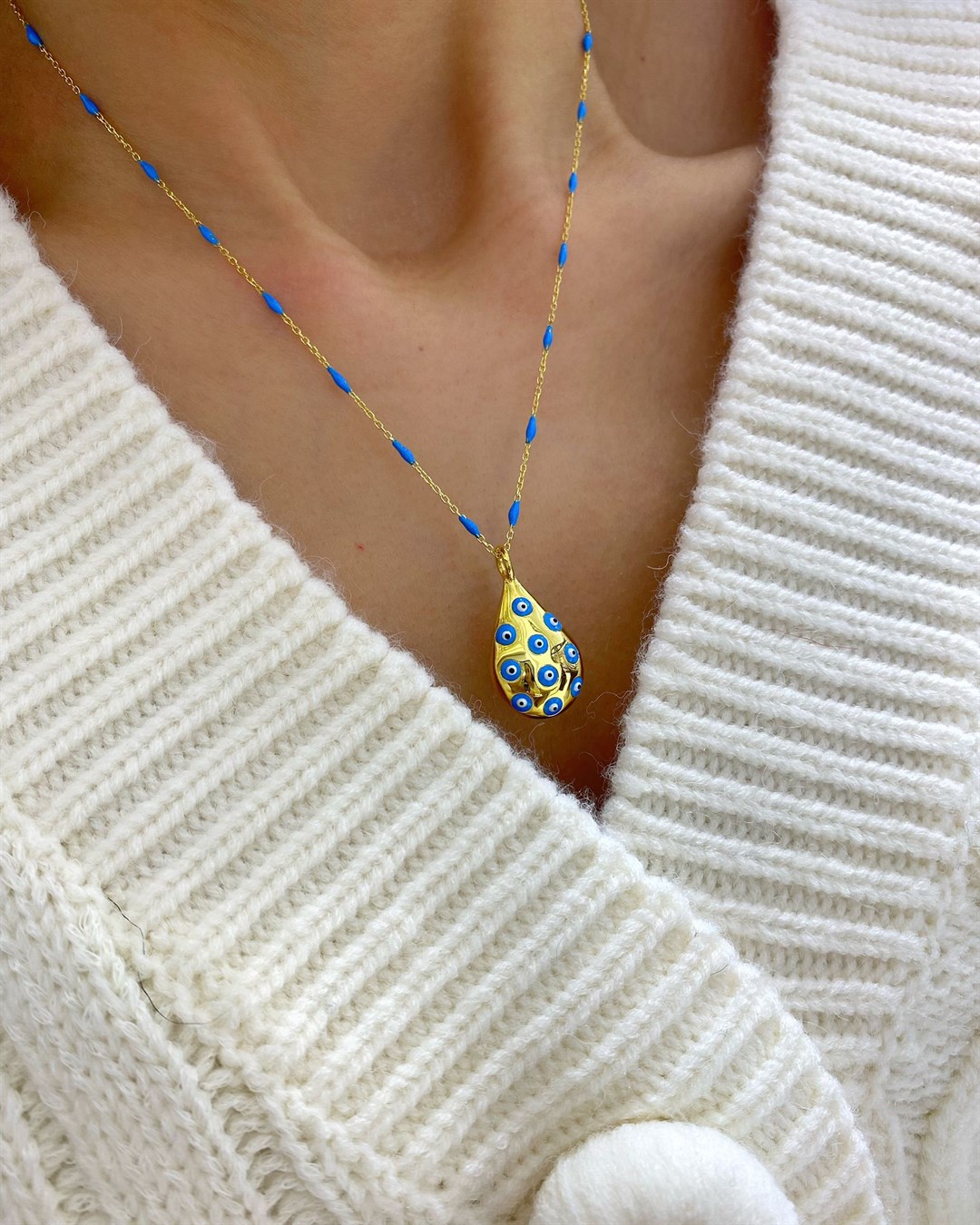 Kadın Gümüş Mineli Damla Kolye