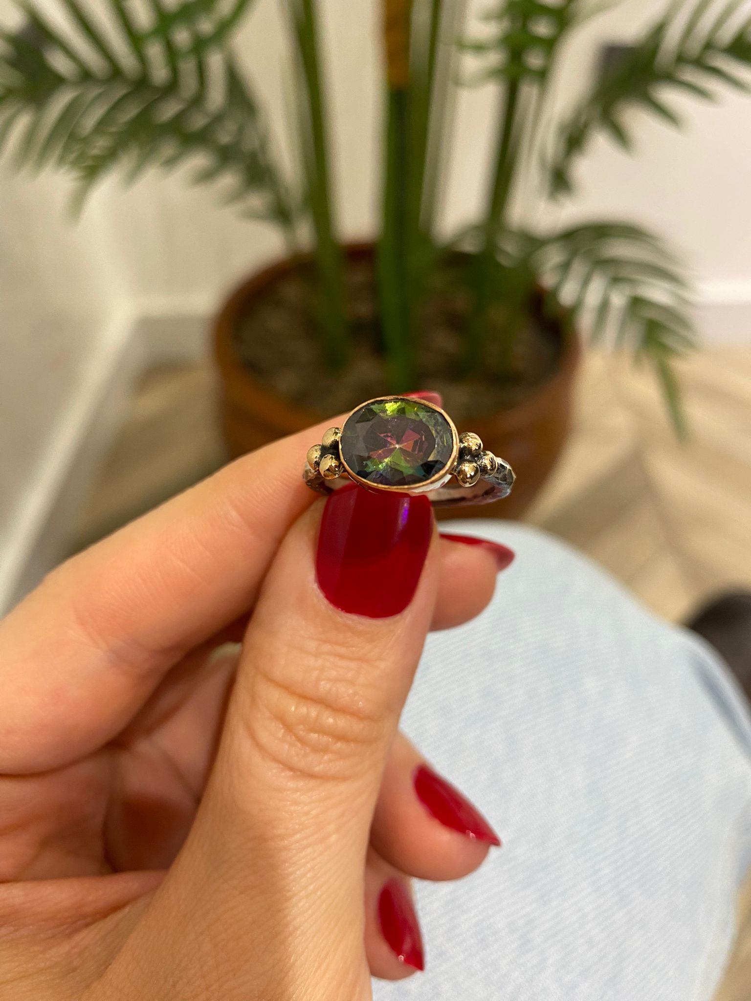 Kadın Gümüş Mistik Topaz Taşlı Doğal Taşlı Otantik Yüzük 5419