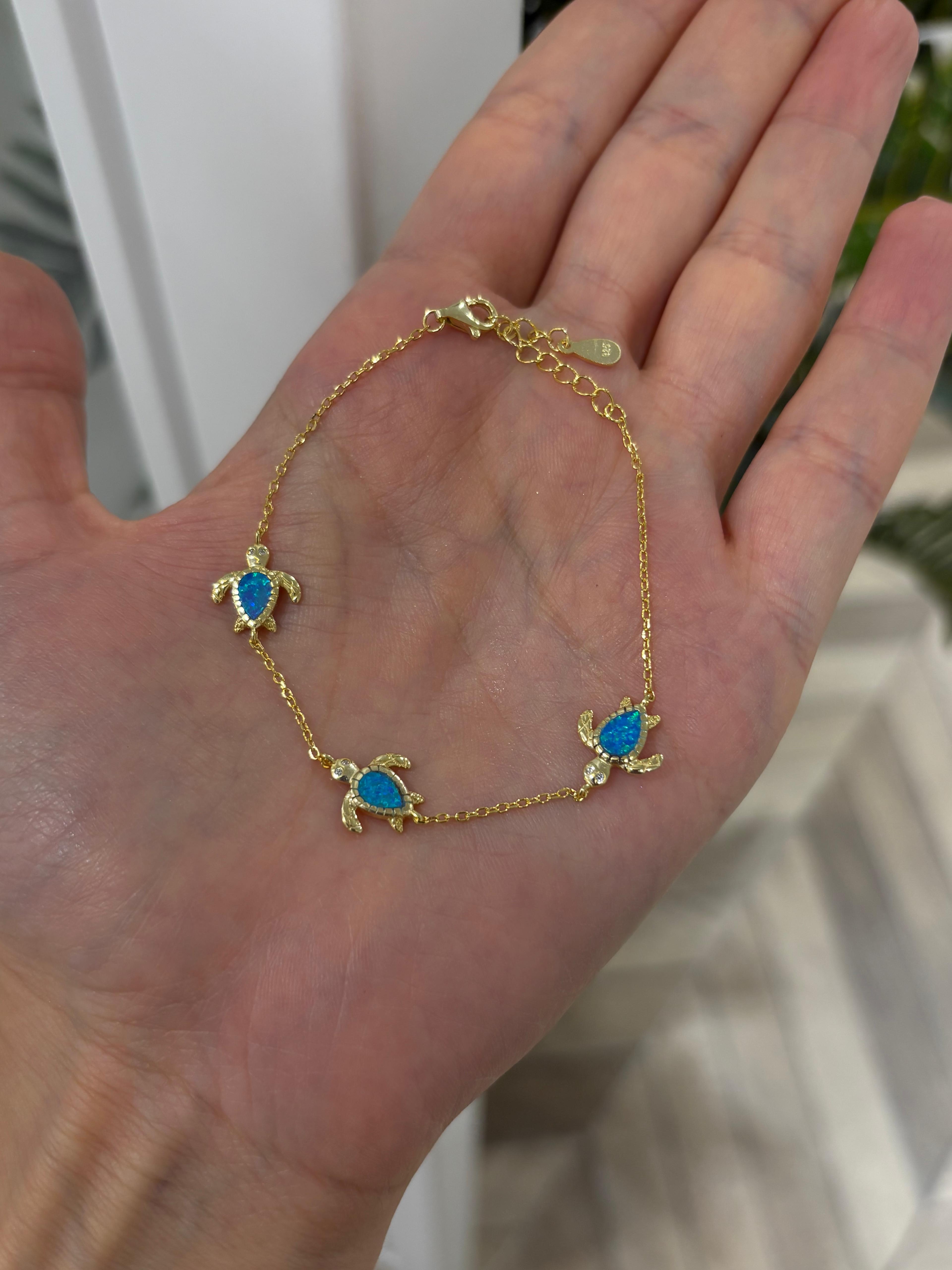 Kadın Gümüş Opal Taşlı Kamplumbağa Bileklik