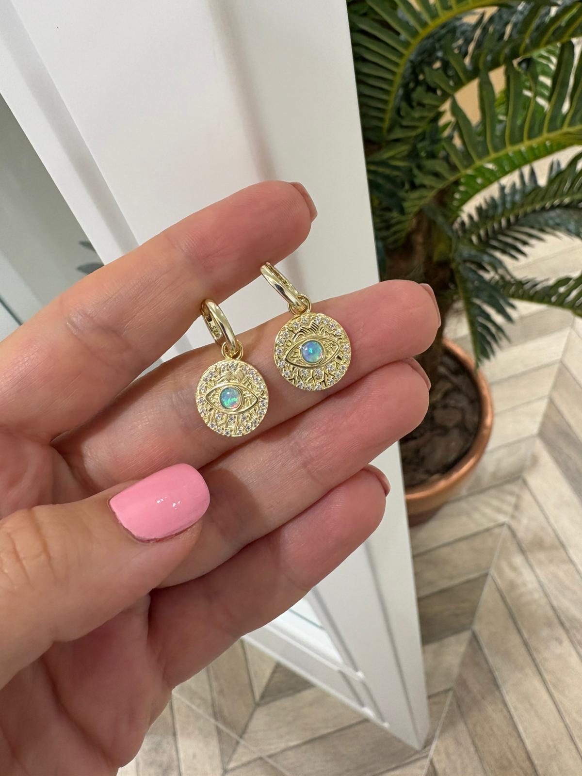 Kadın Gümüş OpalTaşlı Göz Küpe