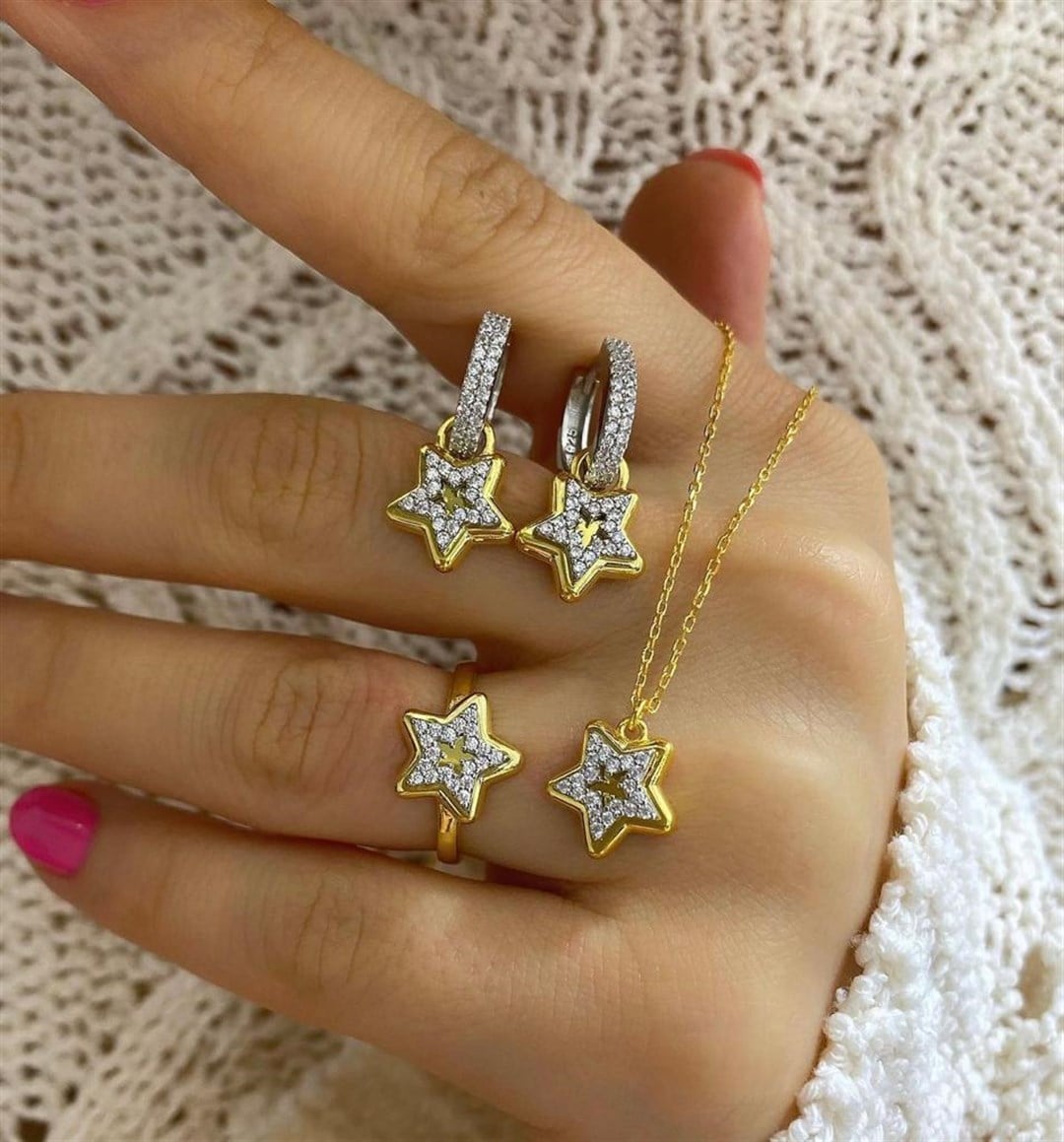 Kadın Gümüş Star Kolye Kombini