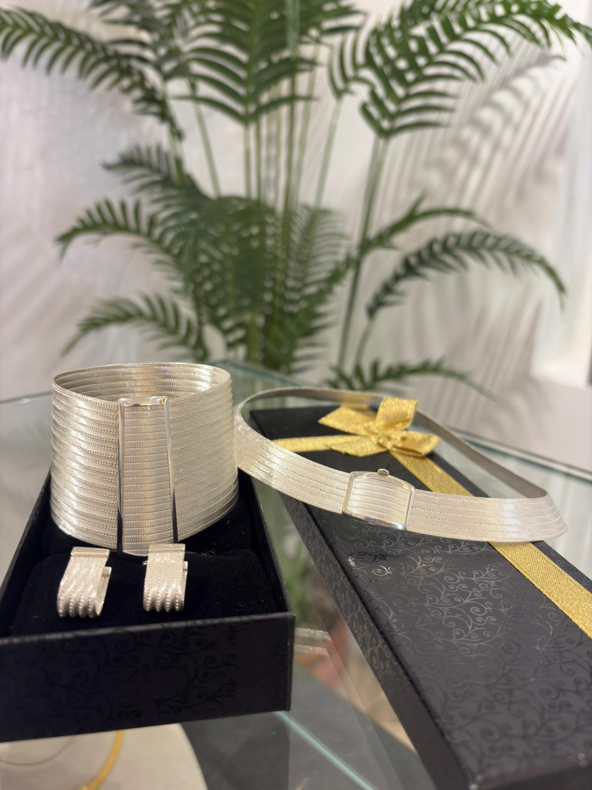 Kadın Gümüş Trabzon Hasır 19 Sıra  Bileklik 7 Sıra Gerdanlık ve Küpe Seti