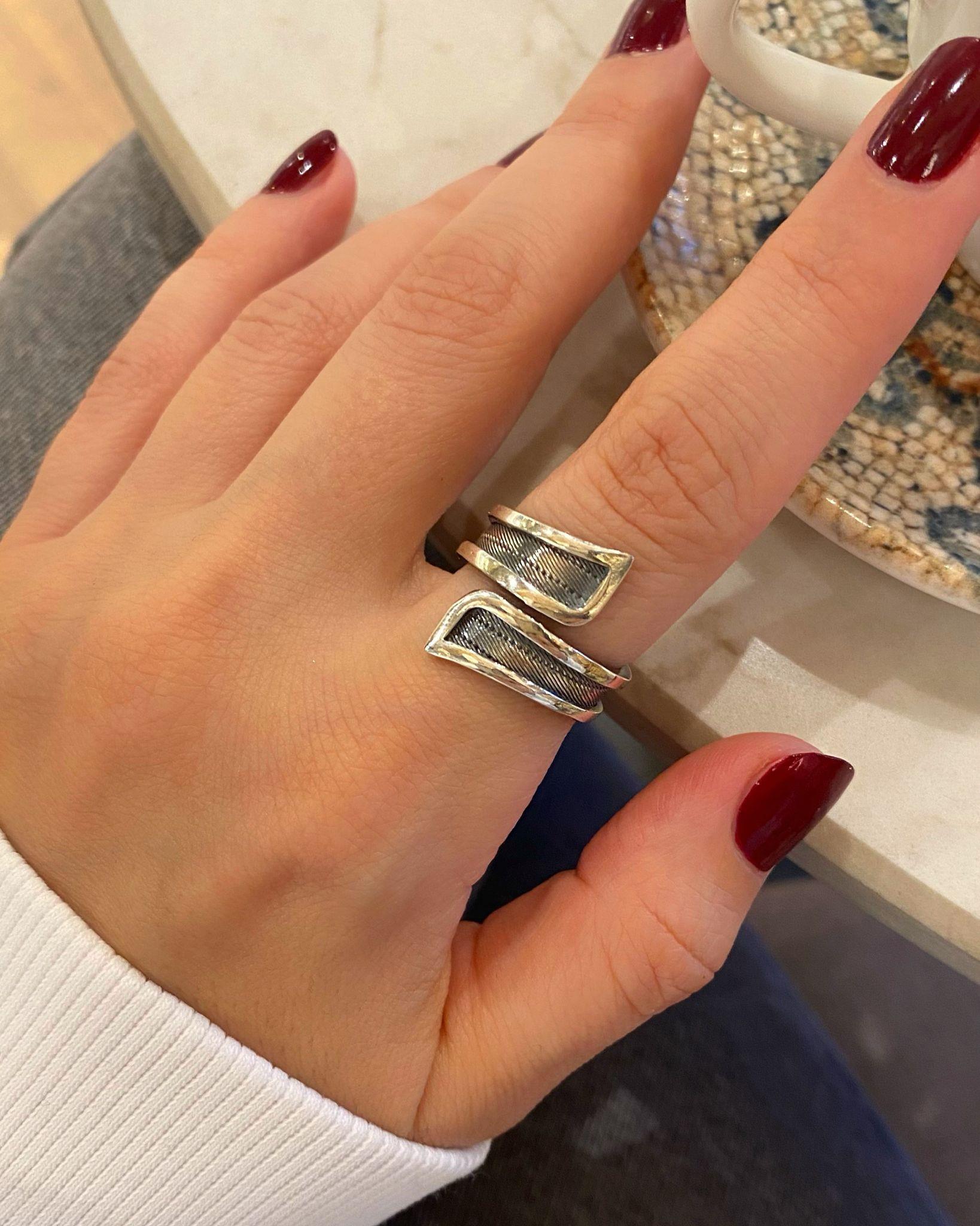 Kadın Gümüş Trabzon Hasır Oksitli Yüzük 4129