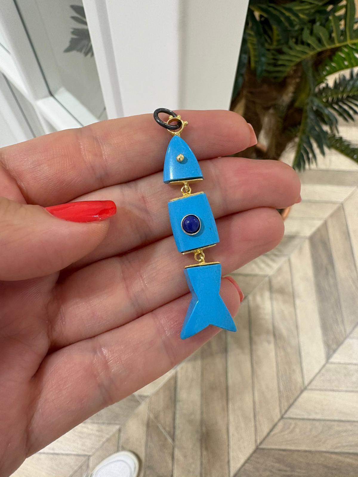 Kadın Gümüş Turkuaz Doğal Taş Fish Kolye