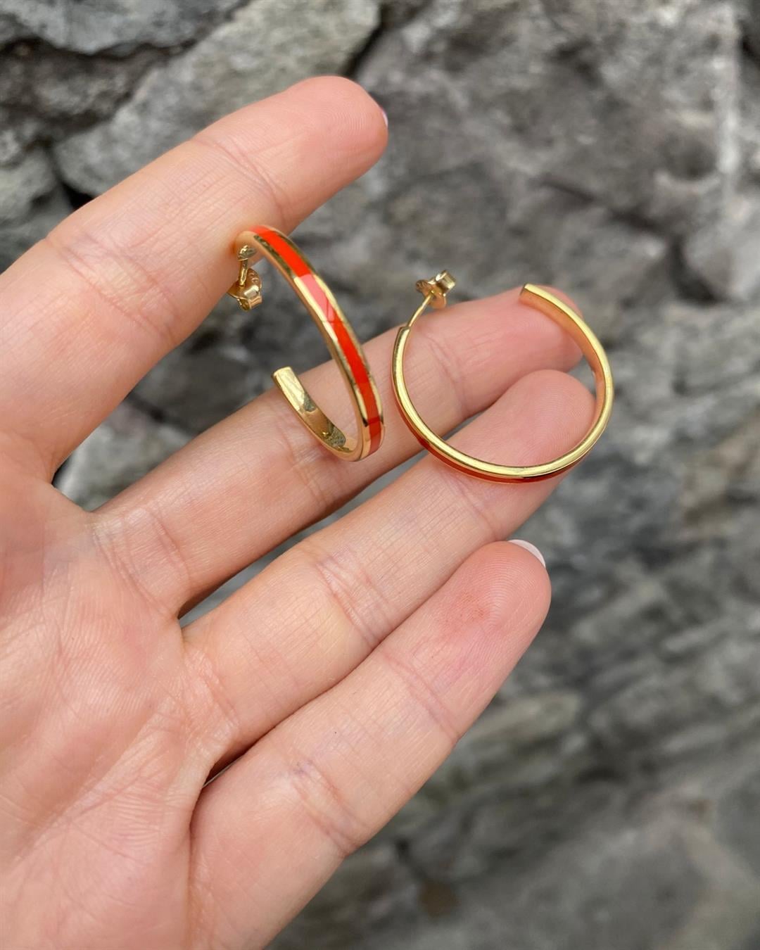 Kadın Gümüş Turuncu Mineli Halka Küpe (2.6 cm) 1225