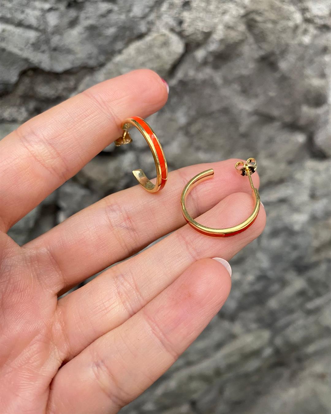 Kadın Gümüş Turuncu Mineli Halka Küpe (1.8 cm) 0021