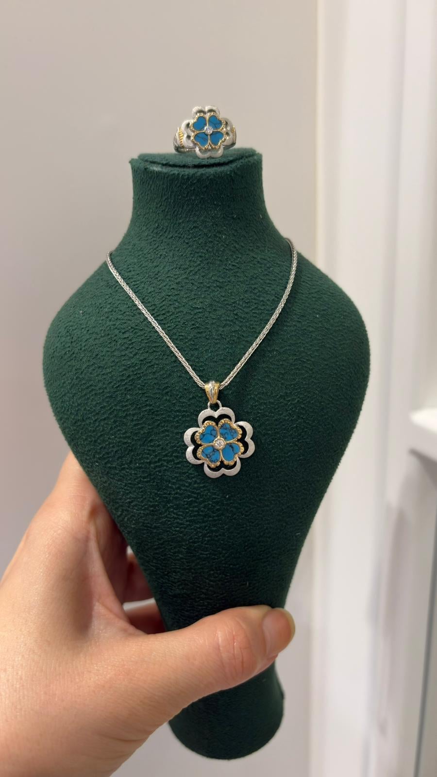 Kadın Gümüş Yonca Kolye ve Yüzük Seti