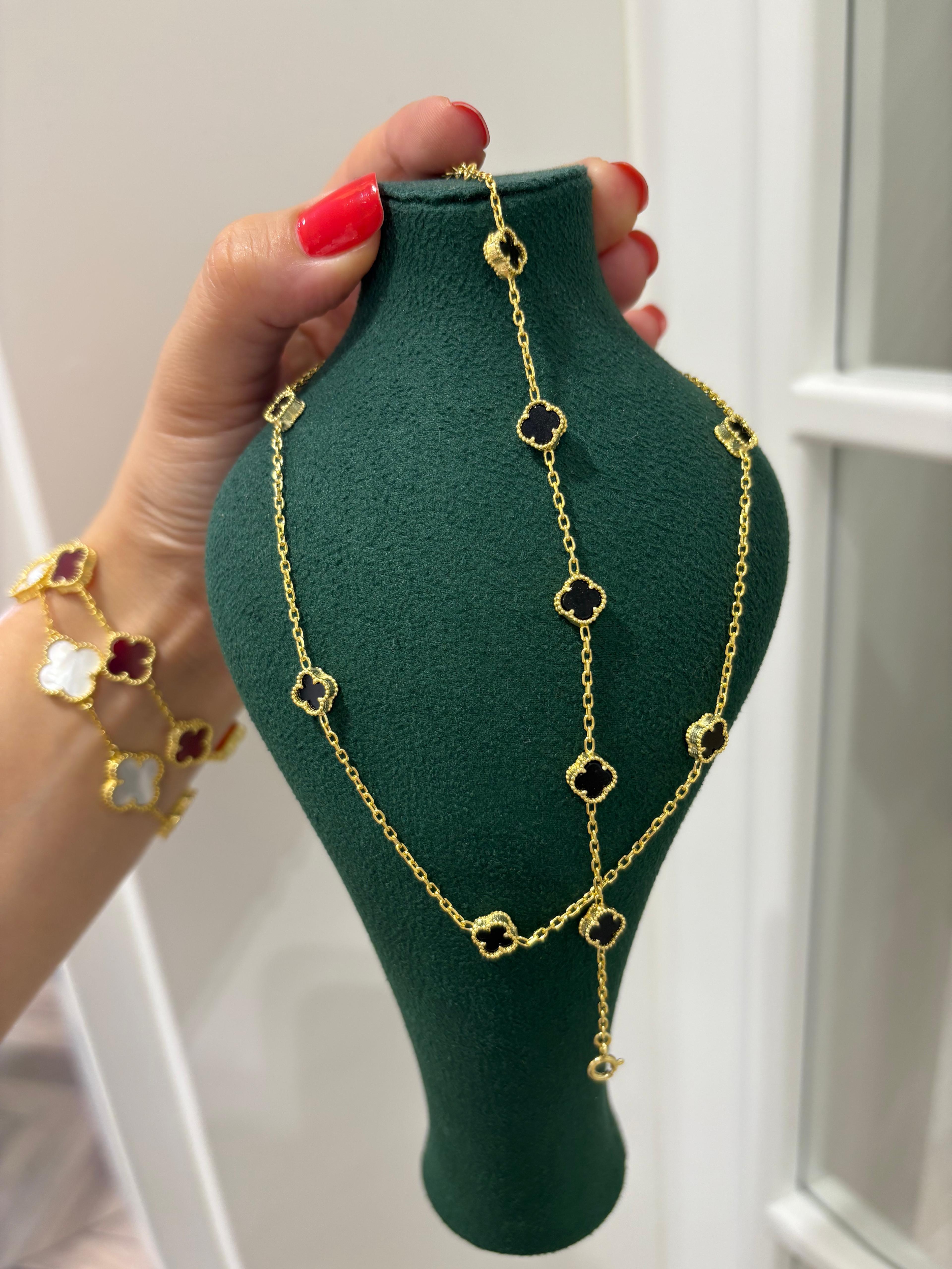 Kadın Gümüş Yoncalı Kolye ve Yoncalı Bileklik