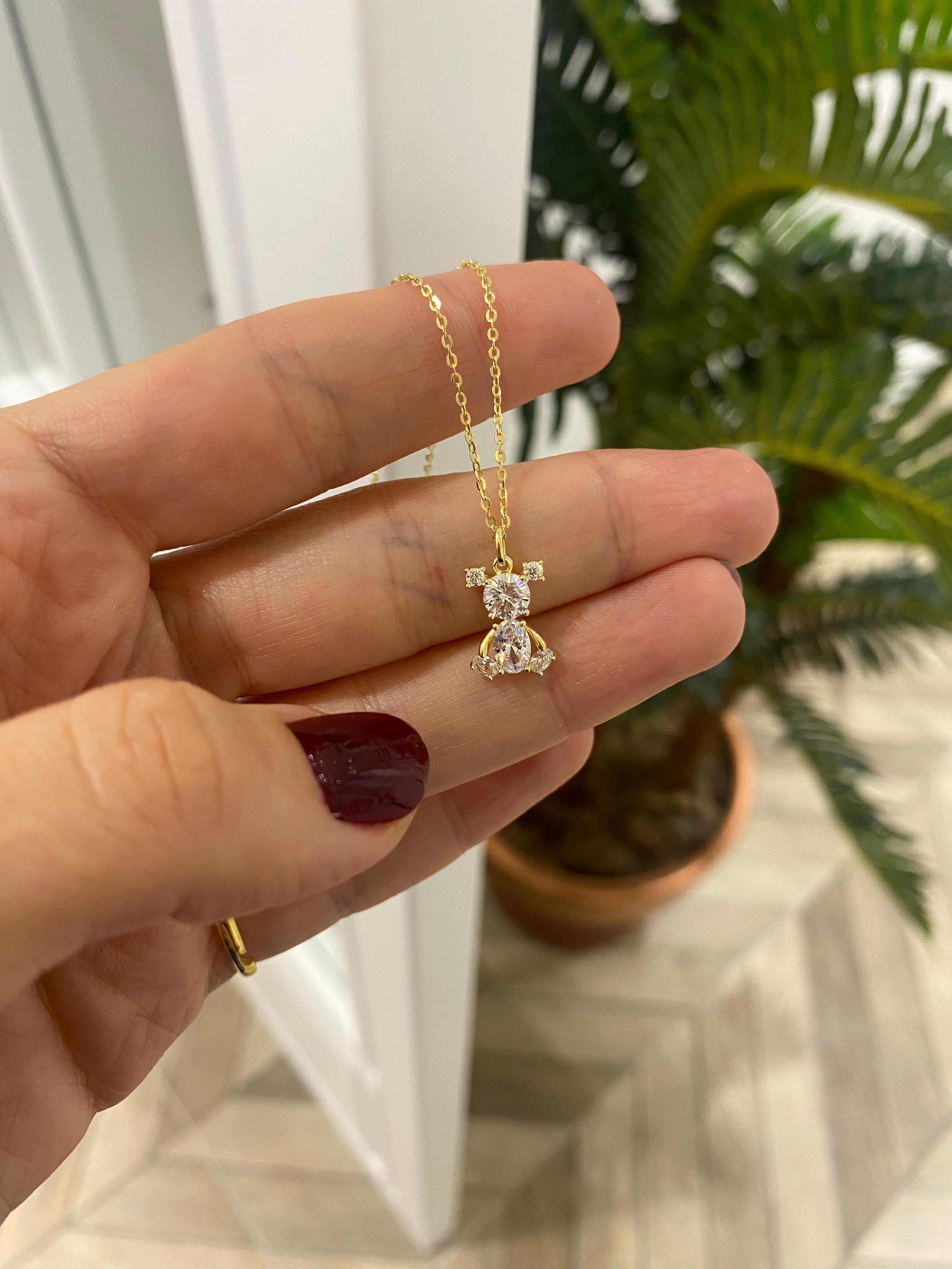 Kadın Gümüş Zirkon Taşlı Ayıcık Kolye