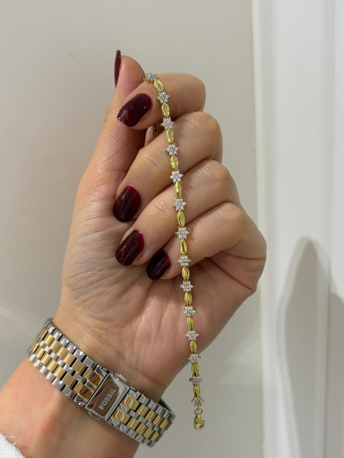 Kadın Gümüş Zirkon Taşlı Çiçek Bileklik 