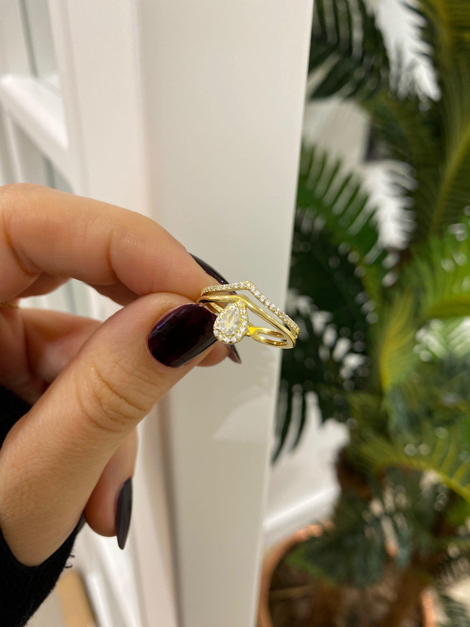 Kadın Gümüş Zirkon Taşlı Damla Yüzük