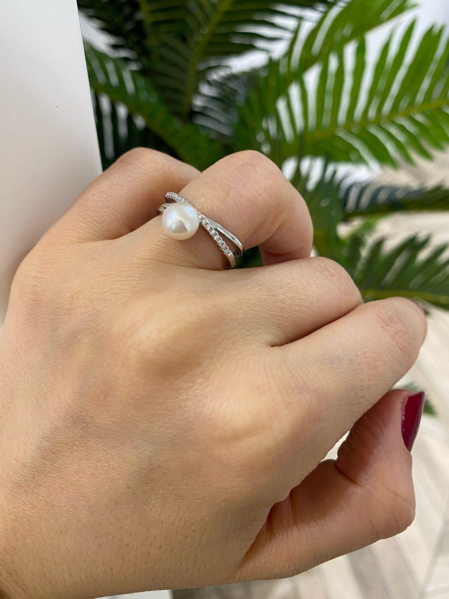 Kadın Gümüş Zirkon Taşlı İncili Yüzük