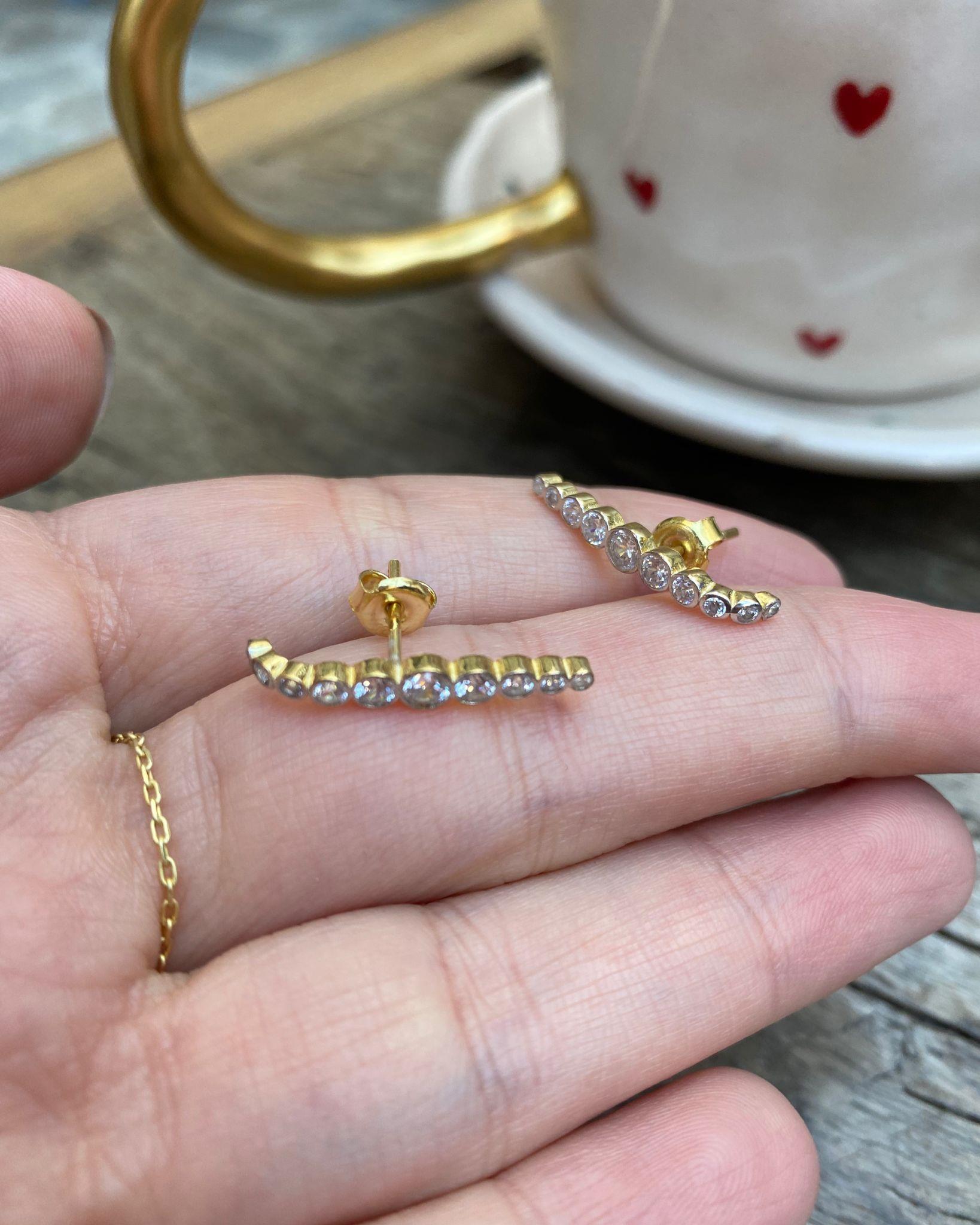 Kadın Gümüş Zirkon Taşlı Vidalı Küpe