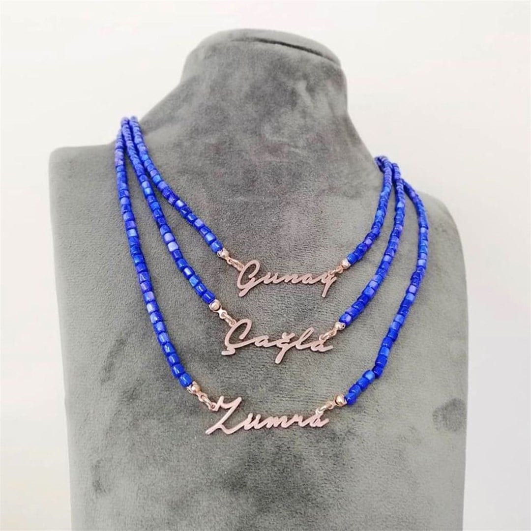 Lapis Taşlı İsim Kolye