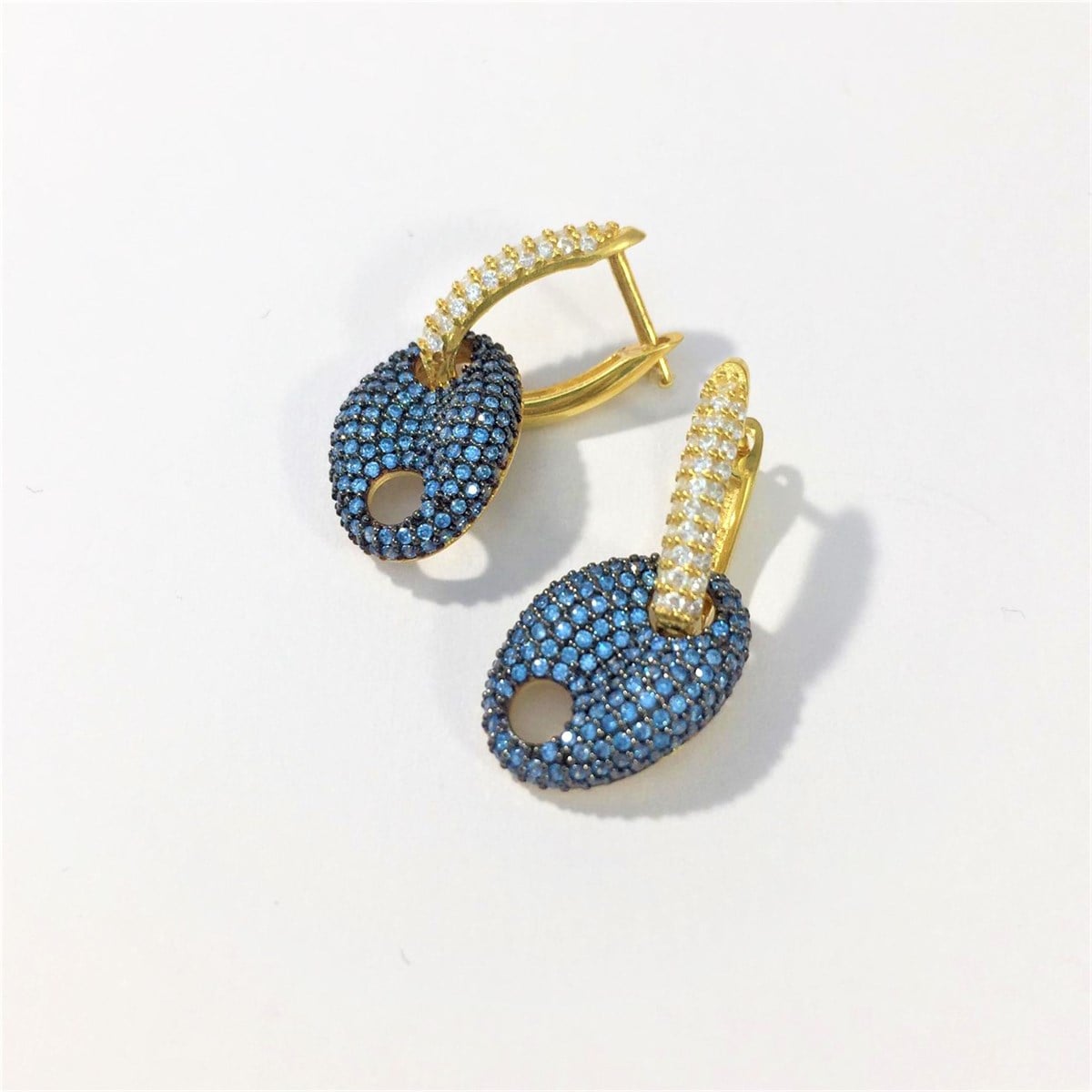 Women's Blue Stone Button Earrings