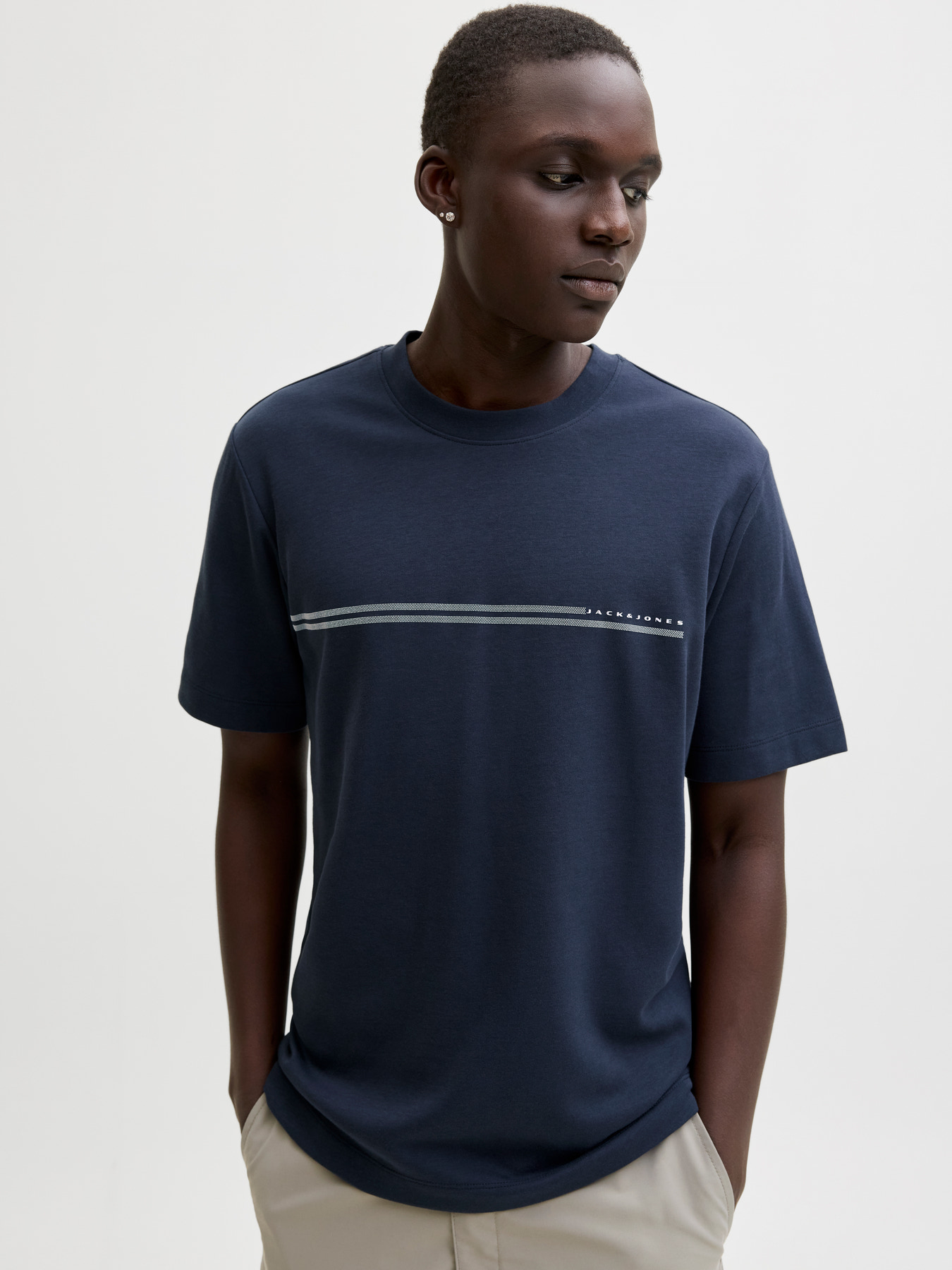 Jack&Jones Core Erkek 12289936 Jcofusıon Chest Brand Tee Ss Crew Noos Lacivert
