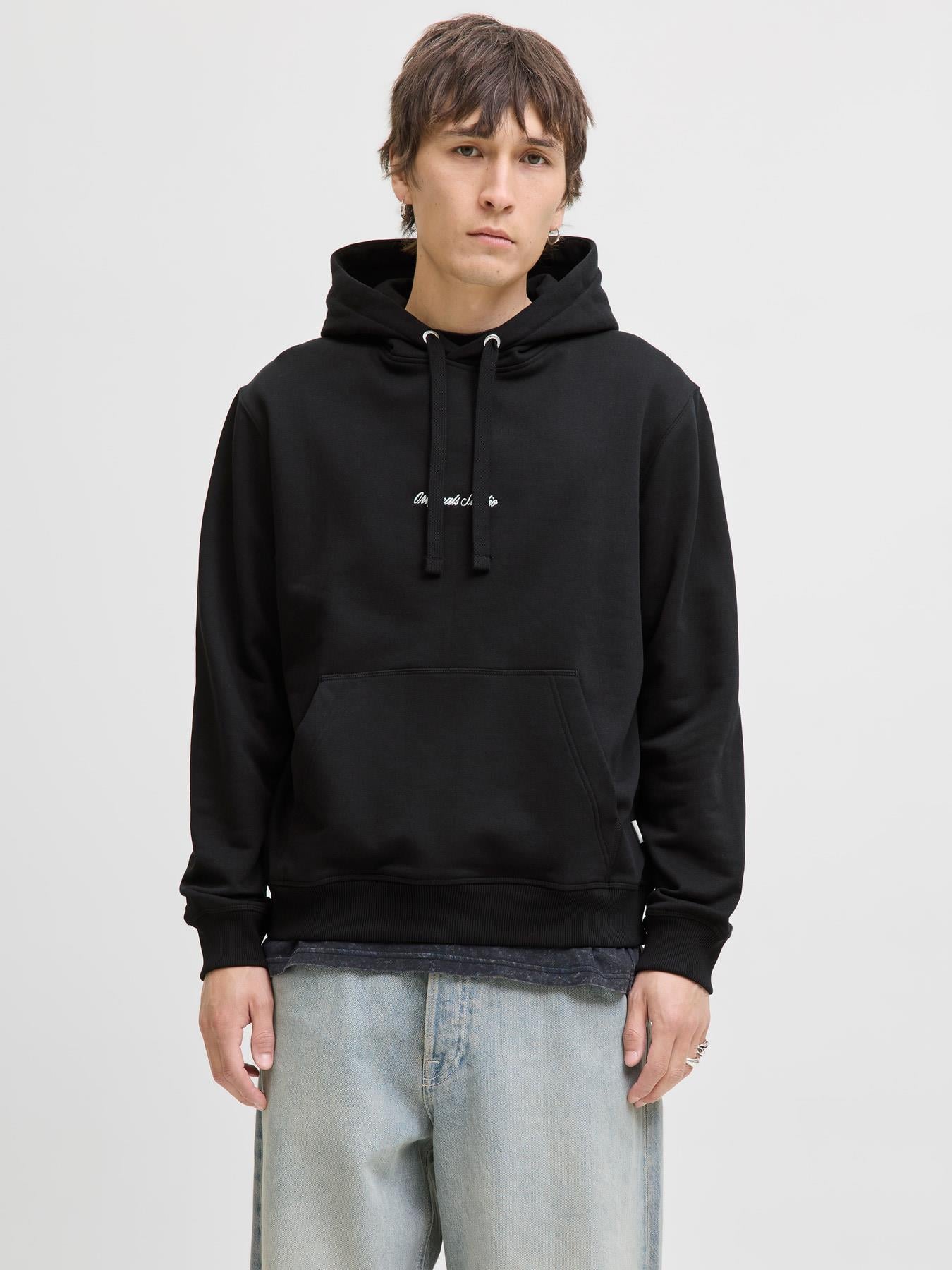 Jack&Jones Erkek 12282861 Jornorrebro Emb Sweat Hood Noos Siyah