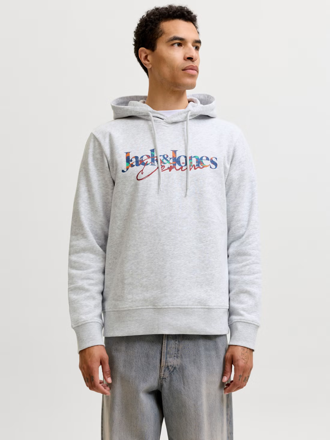 Jack&Jones  Erkek 12298419 Jjaeo Sweat Hood Beyaz