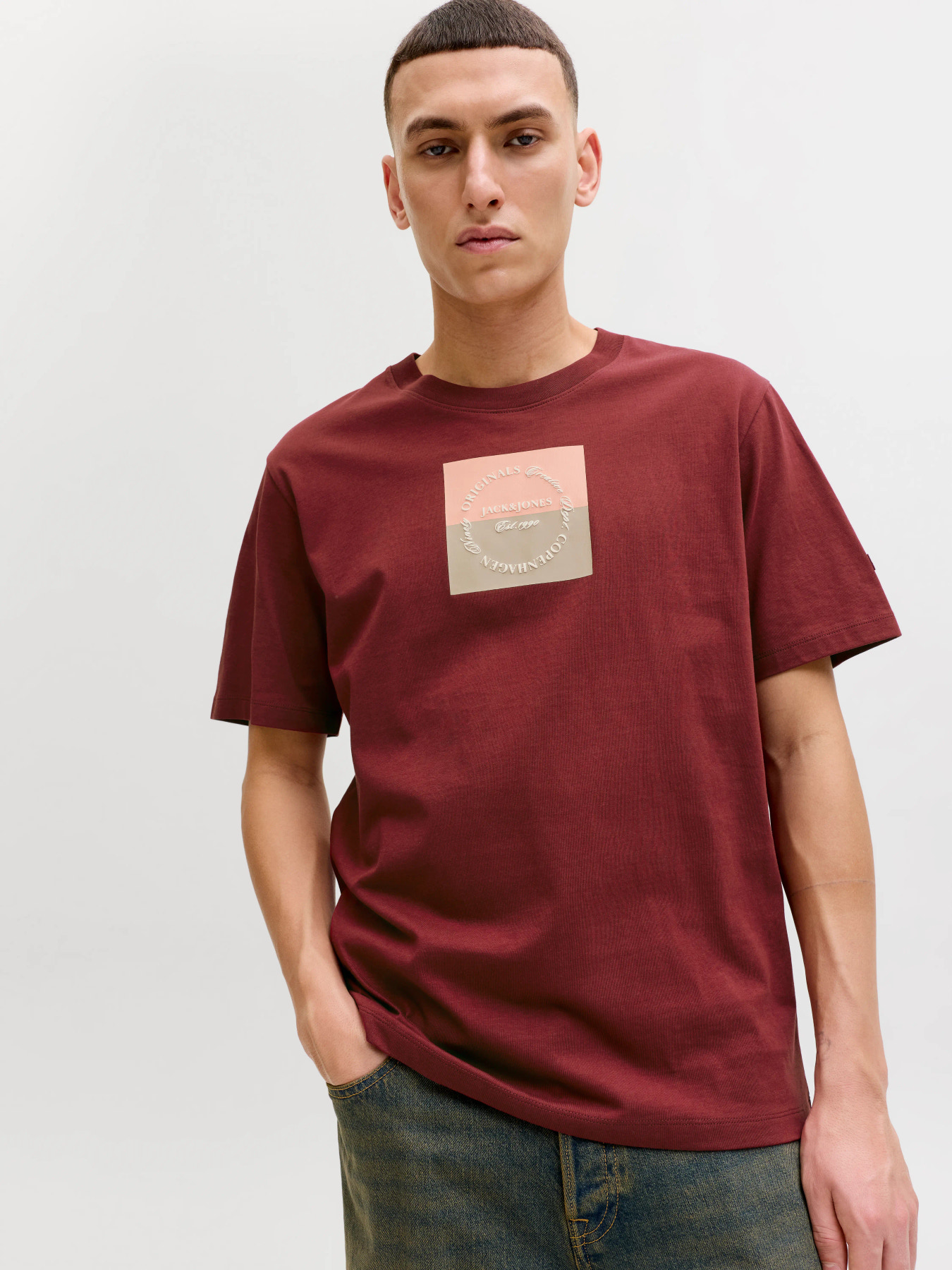Jack&Jones Orıgınals  Erkek 12290856 Jorcatskılls Square Brandıng Tee Sscn Ln Bordo