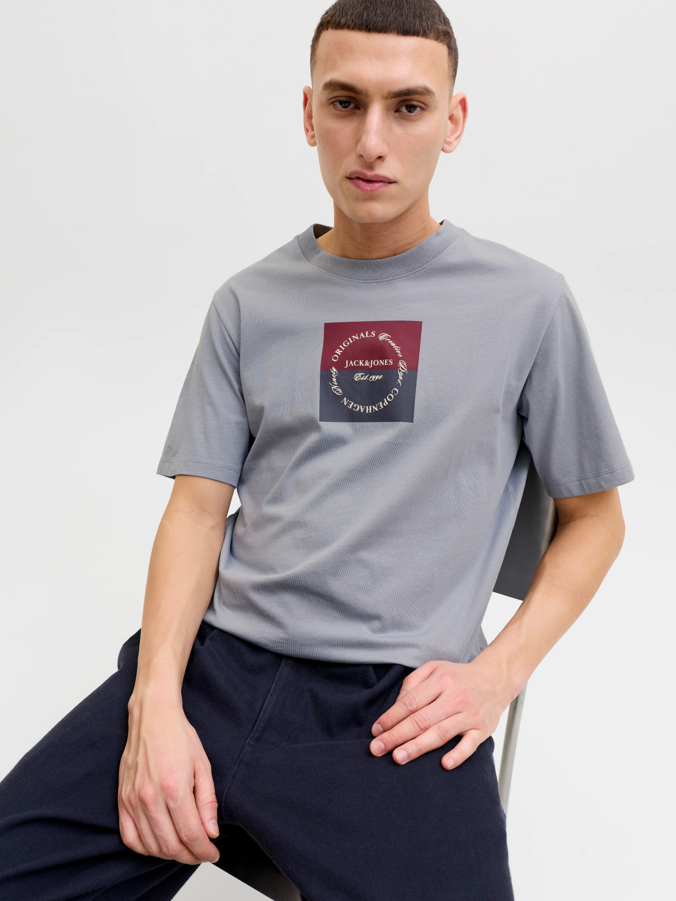 Jack&Jones Orıgınals  Erkek 12290856 Jorcatskılls Square Brandıng Tee Sscn Ln Gri