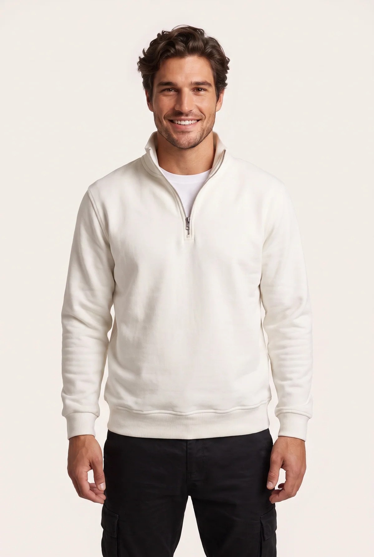 Jsco Erkek 6203 Dik Yaka 3 İplik Sweat Ekru