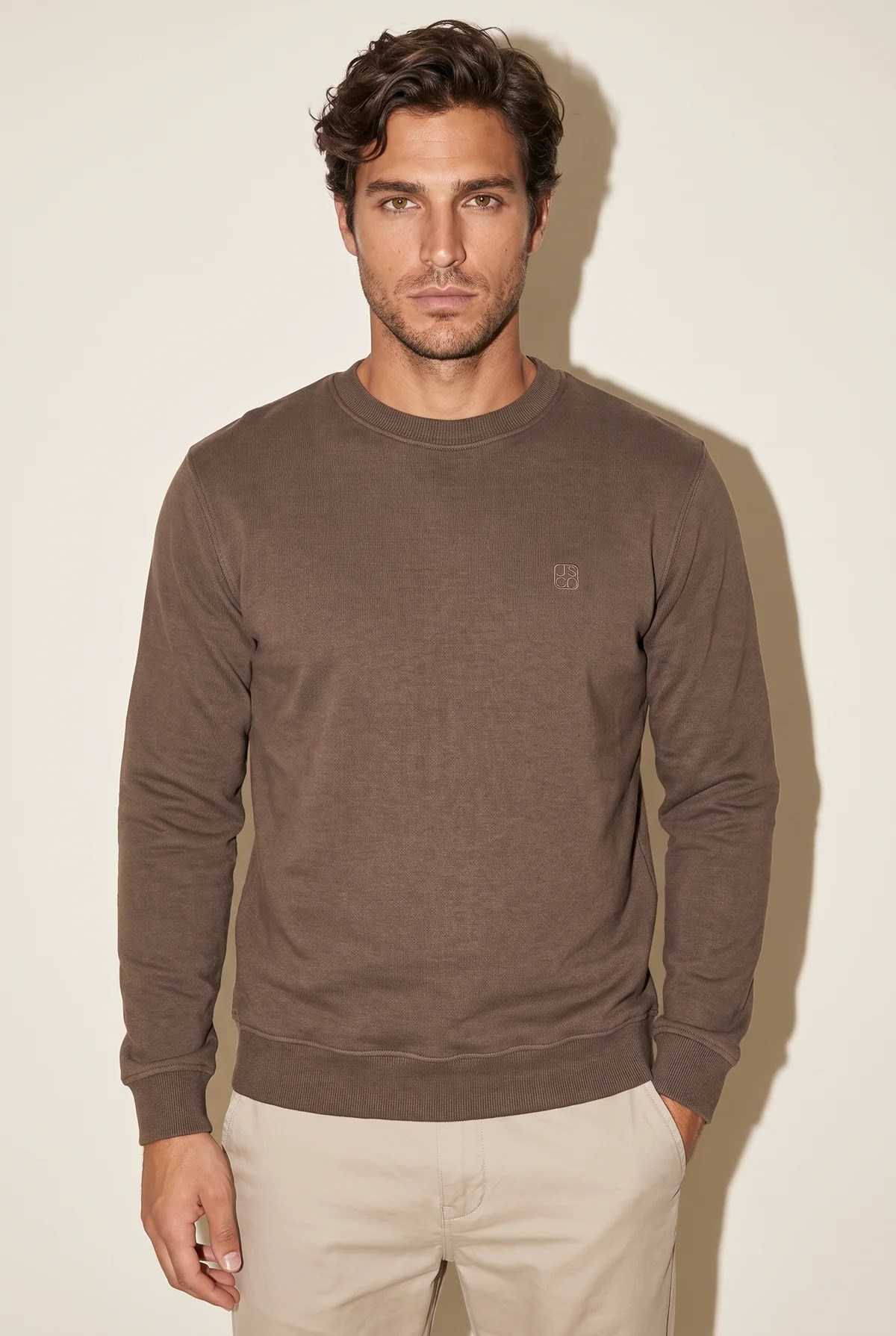 Jsco Erkek 6212 0 Yaka Nakışlı Selanik Sweat Kahve