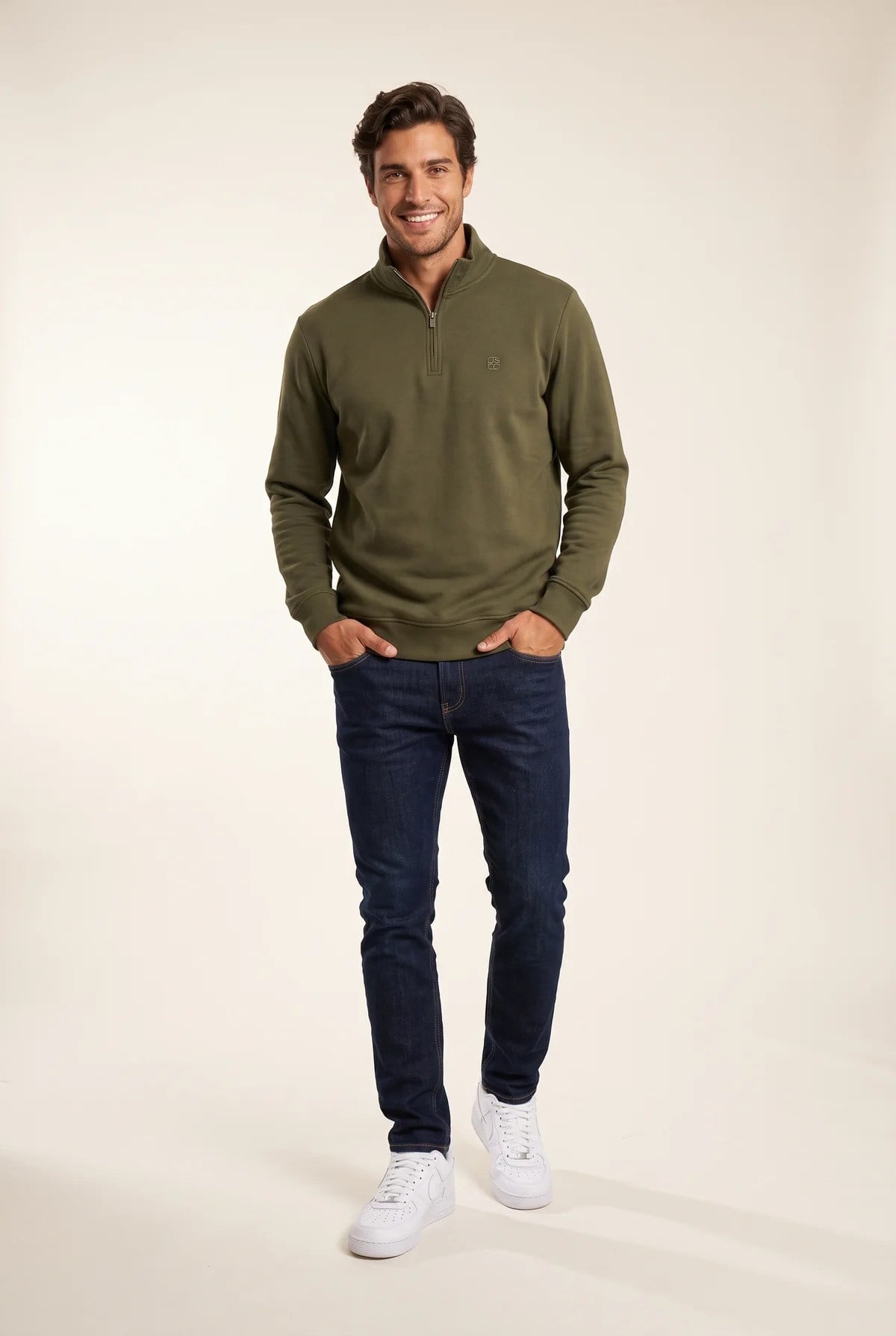 Jsco Erkek 6213 Dik Yaka Nakışlı Selanik Sweat Haki