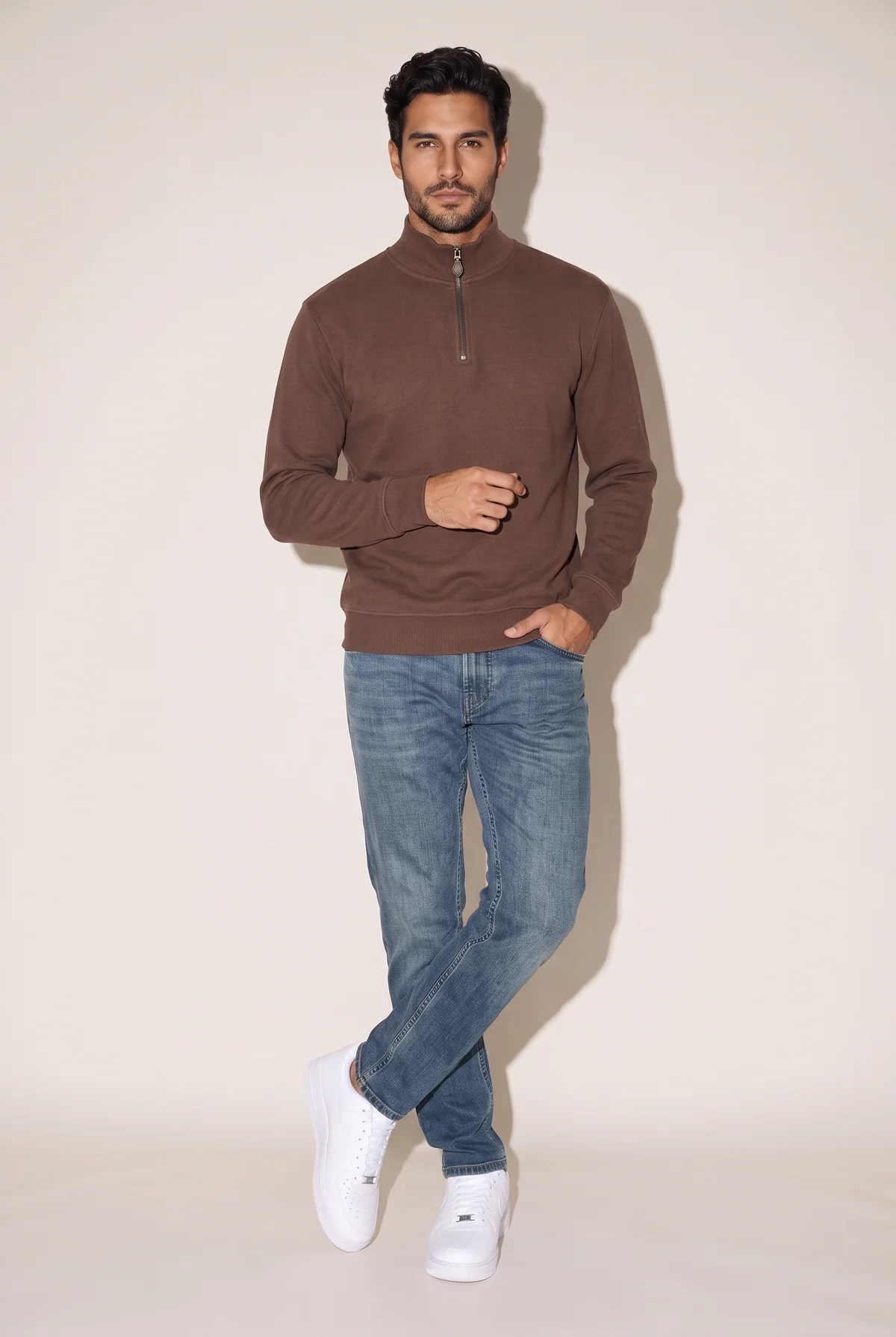 Jsco Erkek 6217 Dik Yaka Selanik Sweat Kahve