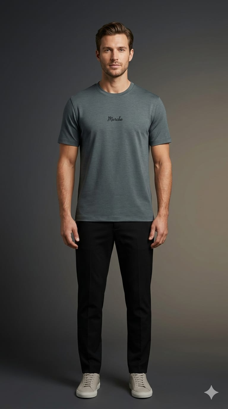 Manche Erkek 21-10595 Göğüs Nakış Detaylı Tshirt S04