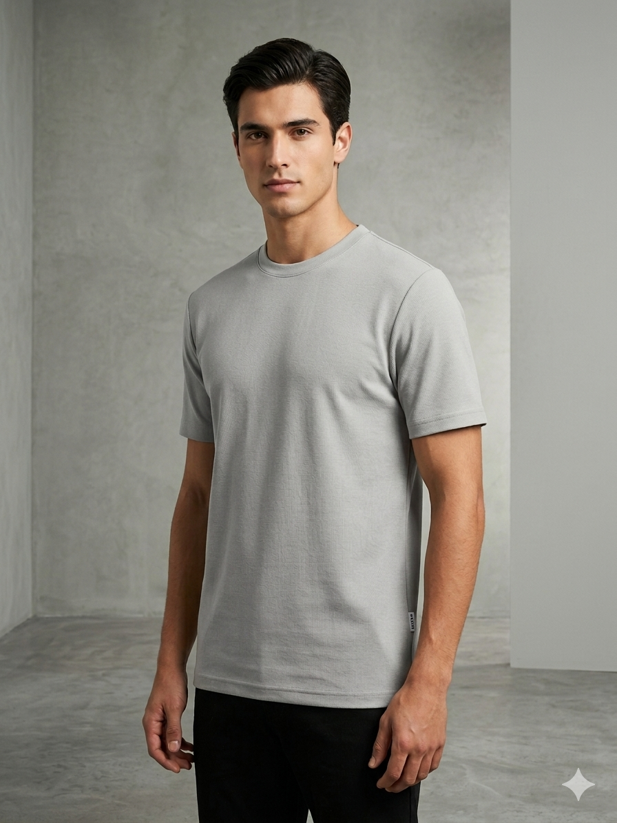 Manche Erkek 21-10887 Bisiklet Yaka Su Yolu Erkek Tshirt Gri