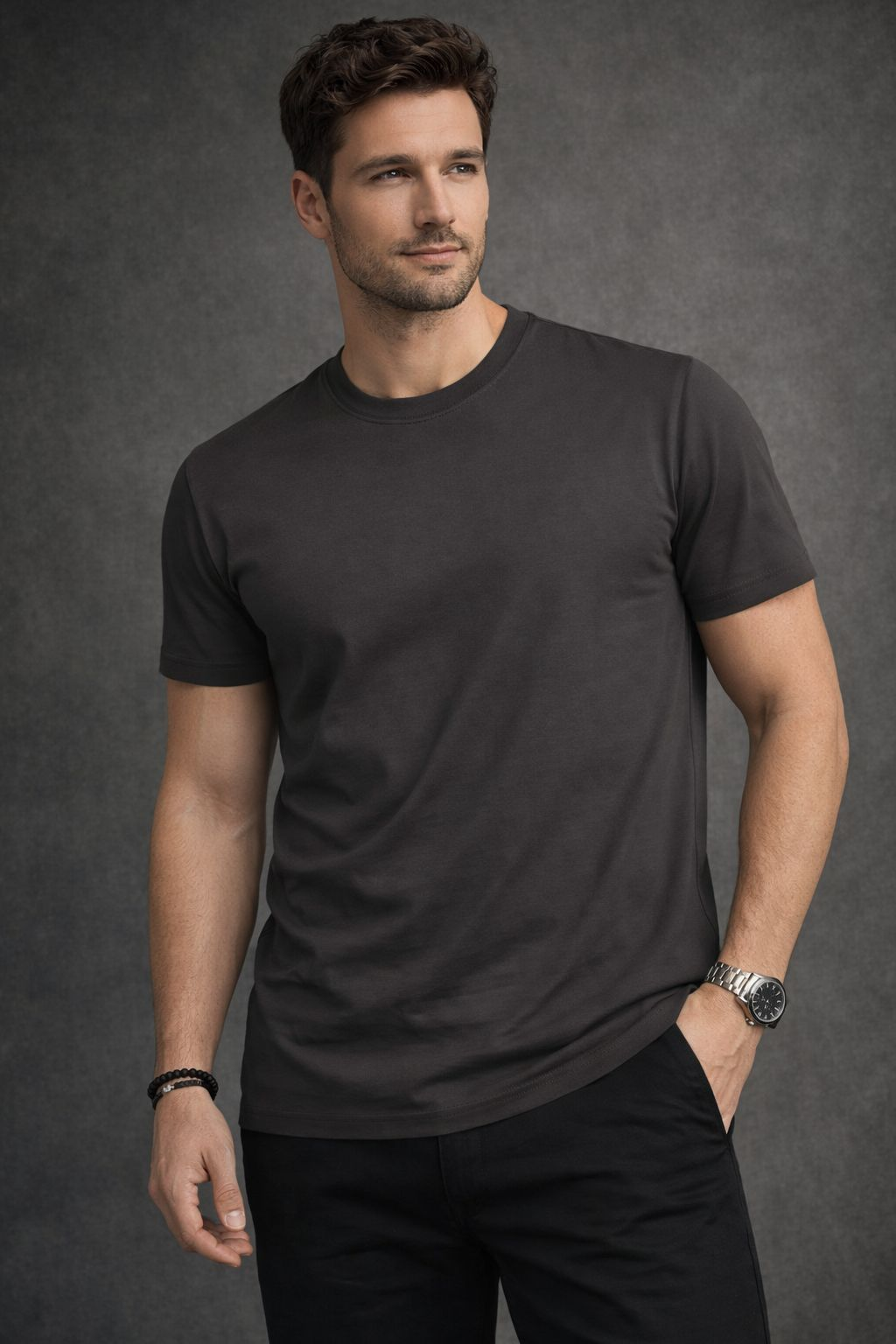 Manche Erkek 21-5722 Enjeksiyon Baskılı Bisiklet Yaka Basic T-Shirt Siyah