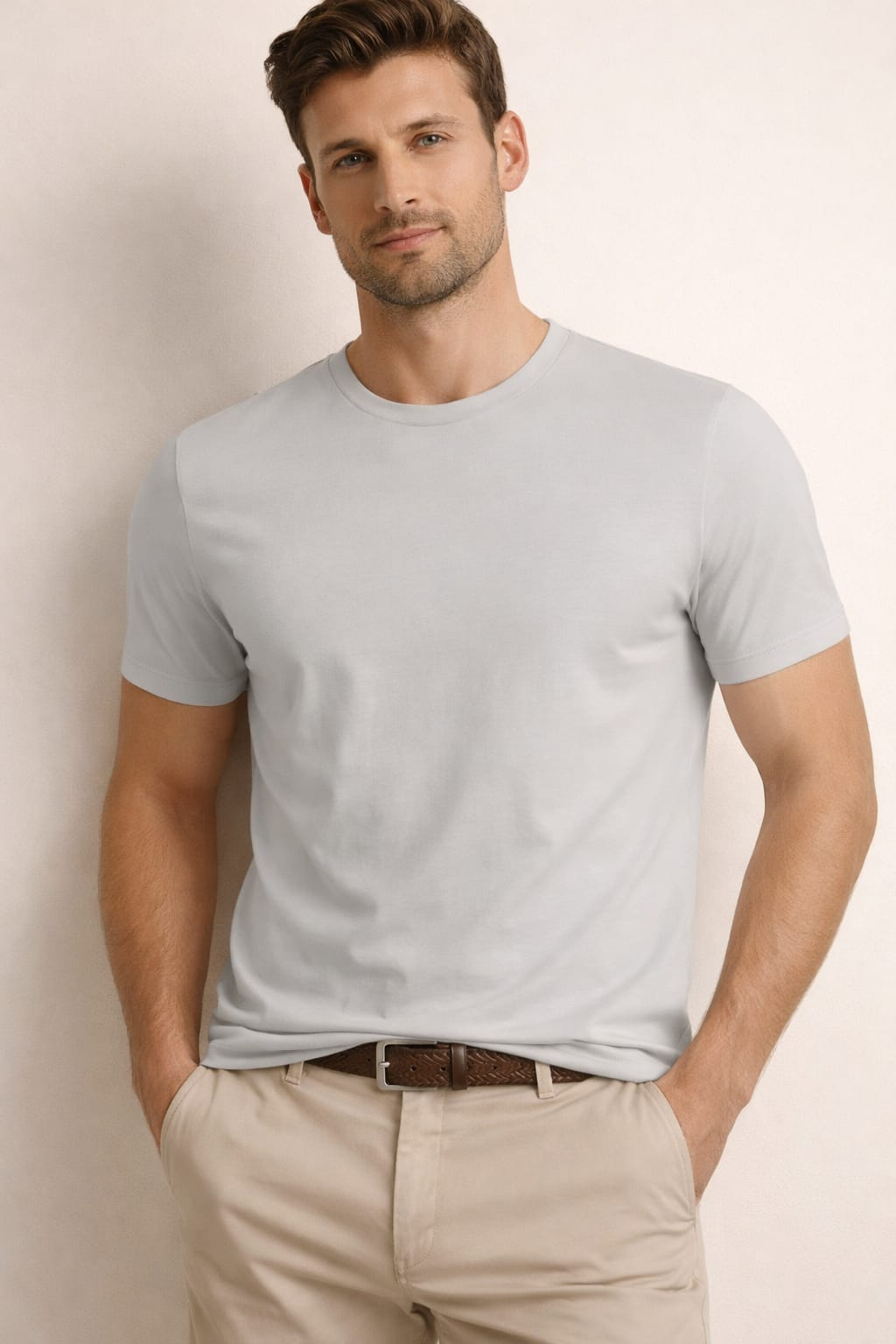 Manche Erkek 21-5722 Enjeksiyon Baskılı Bisiklet Yaka Basic T-Shirt Gri