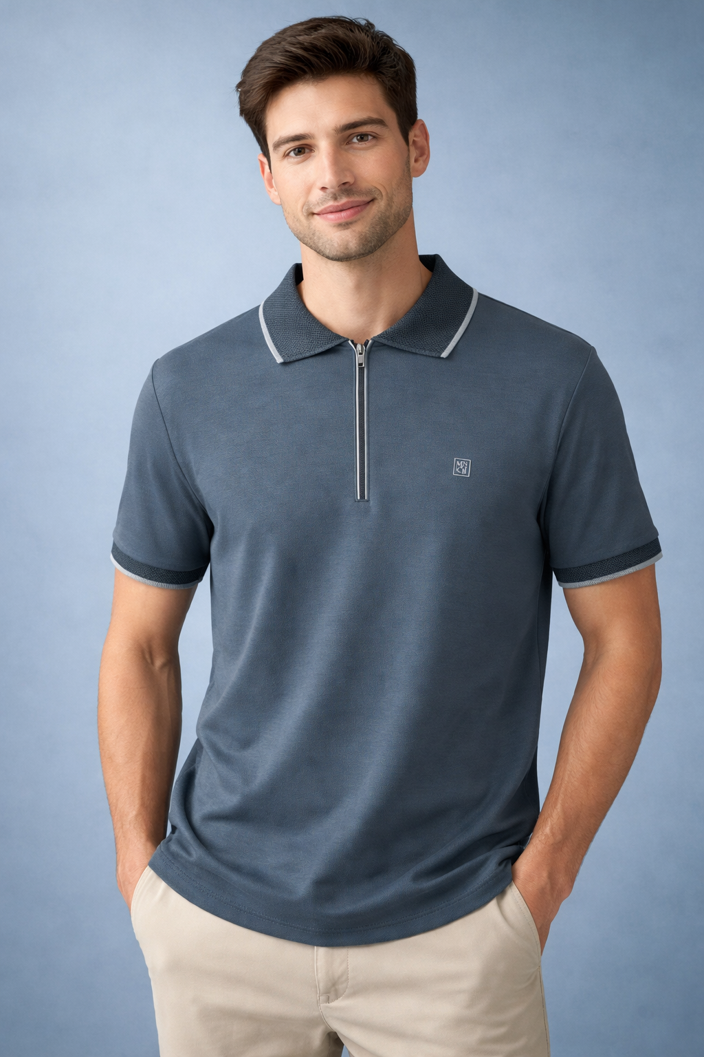 Manche Erkek 23-10460 Polo Yaka Petek Detaylı Tshirt İndigo