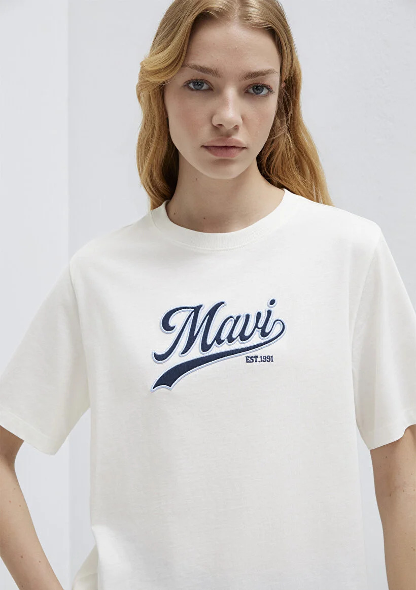 Mavi Kadın M1613565-80194 Logo Baskılı T-Shirt Hindistan Cevizi Hindistan Cevizi