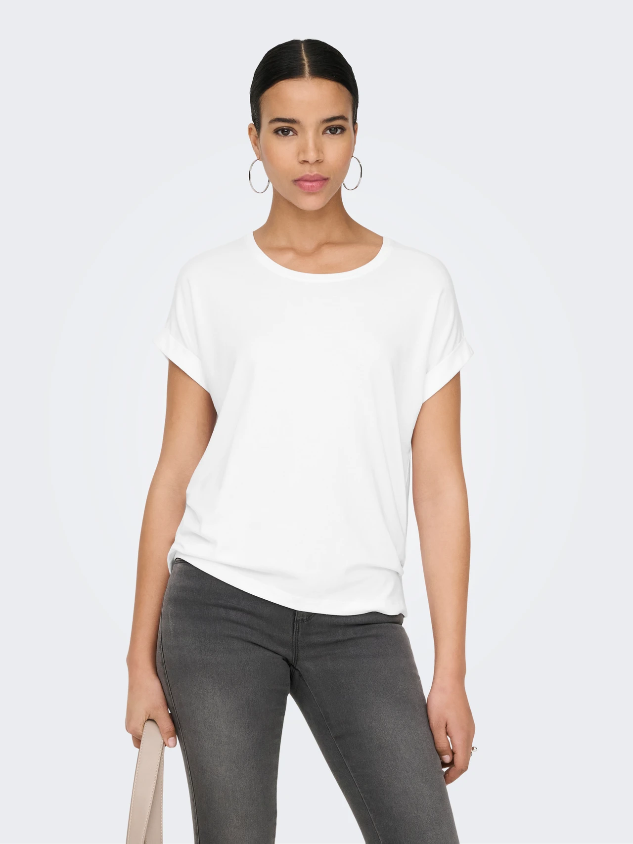 Only Kadın 15106662 Onlmoster S/S O-Neck Top Noos Jrs Beyaz