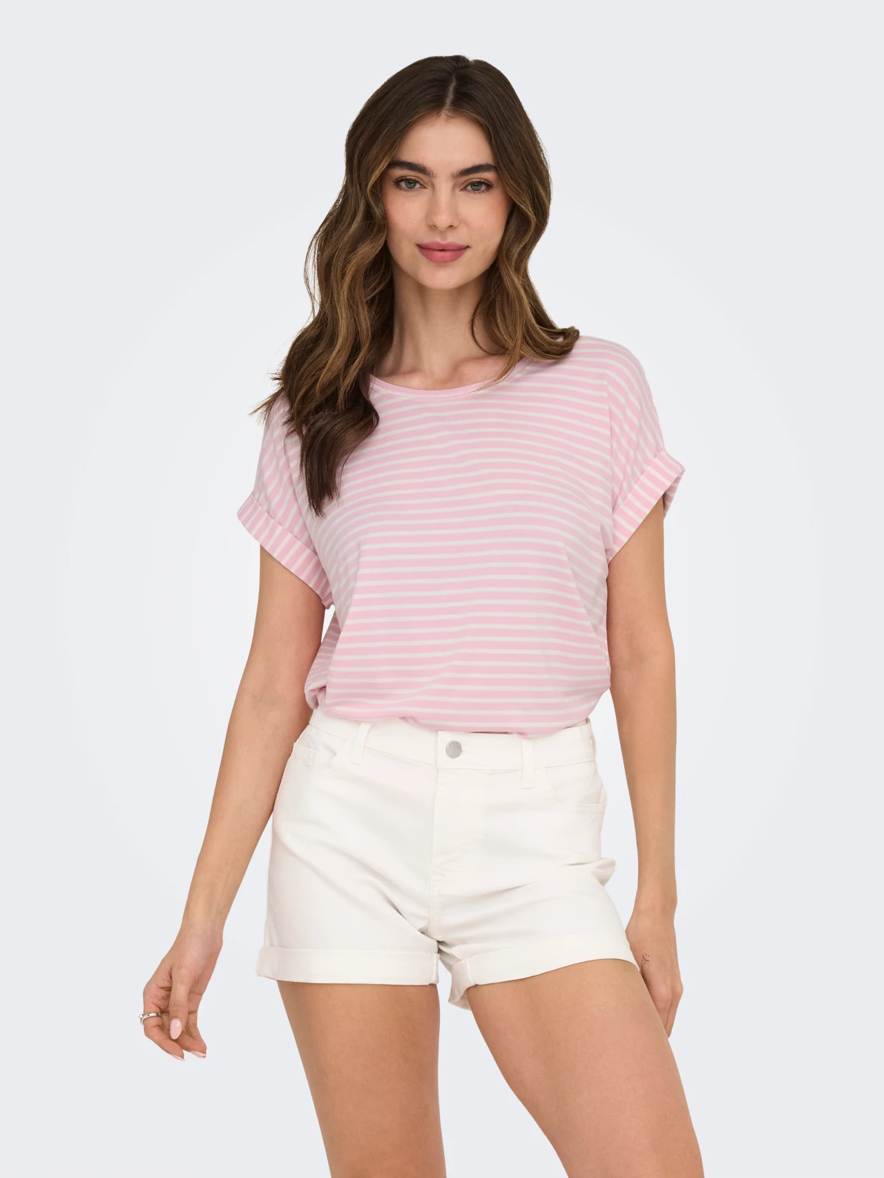 Only Kadın 15206243 Onlmoster Strıpe S/S O-Neck Top Jrs Noos Pembe