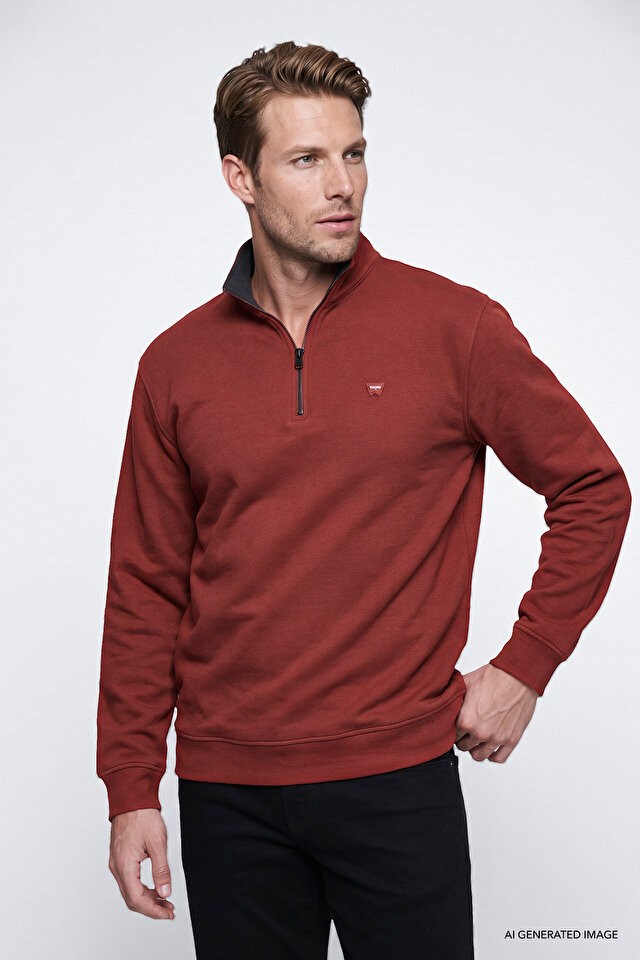 Wrangler Erkek W2620081810 Selanik Half Zip Sweatshirt/Wine Standart