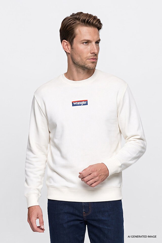 Wrangler Erkek W2620152102 Mid Logo Sweatshirt/Off White Standart
