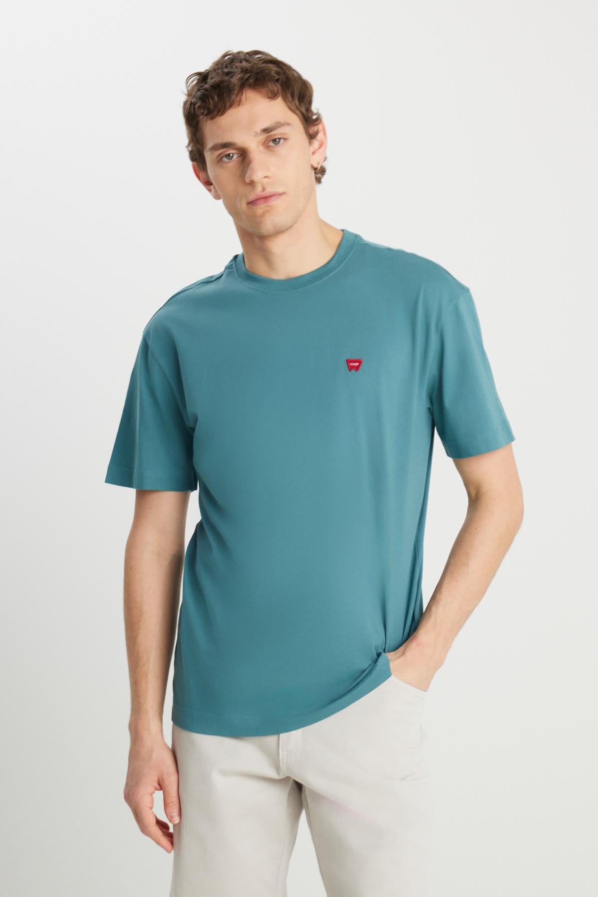 Wrangler Erkek W7NM203877 Relaxed Fit Small Logo T-shirt / Hydro Standart