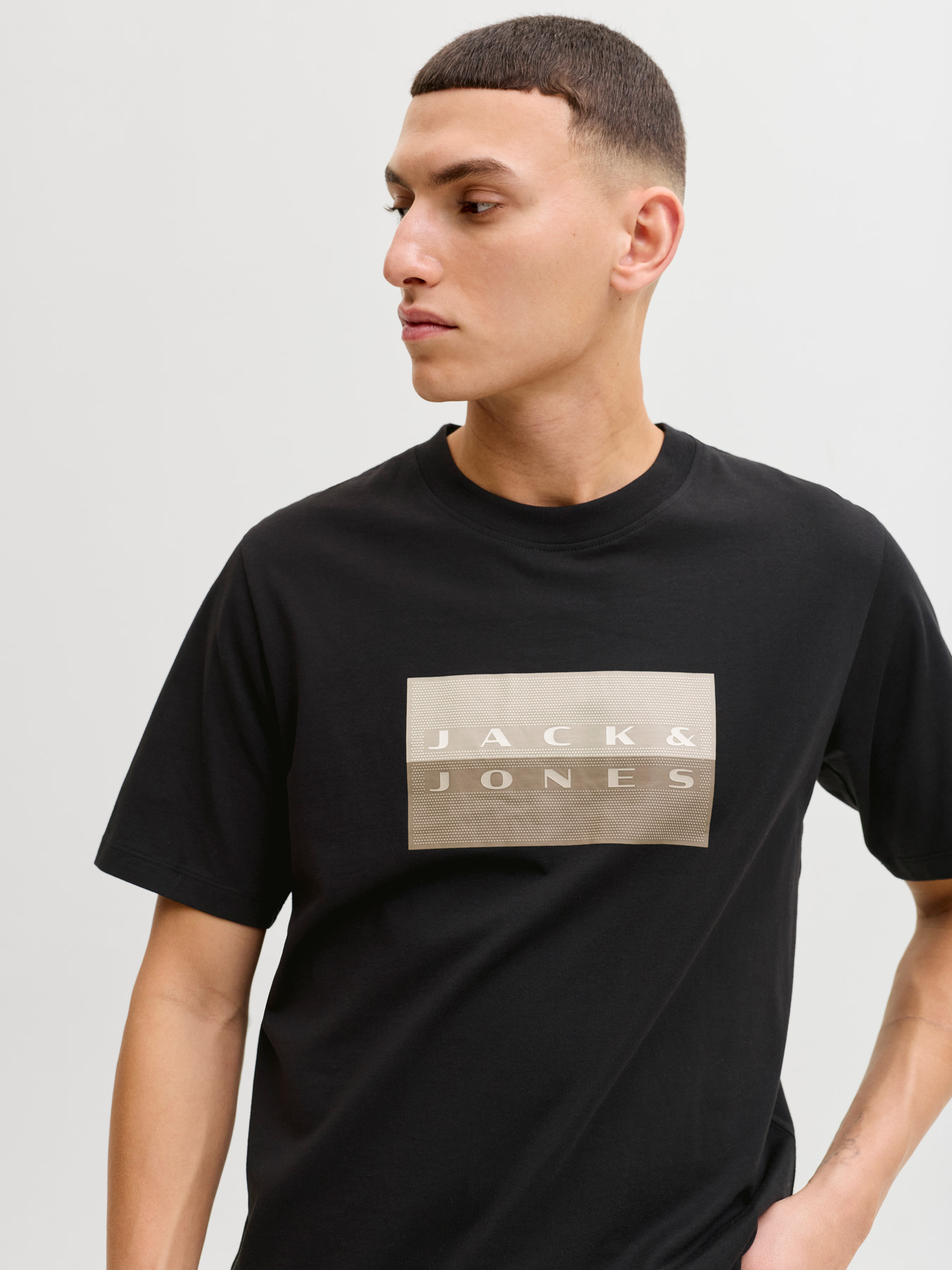 Jack&Jones Core Erkek 12289863 Jcofusıon Dots Prınt Tee Ss Crew Sn Siyah