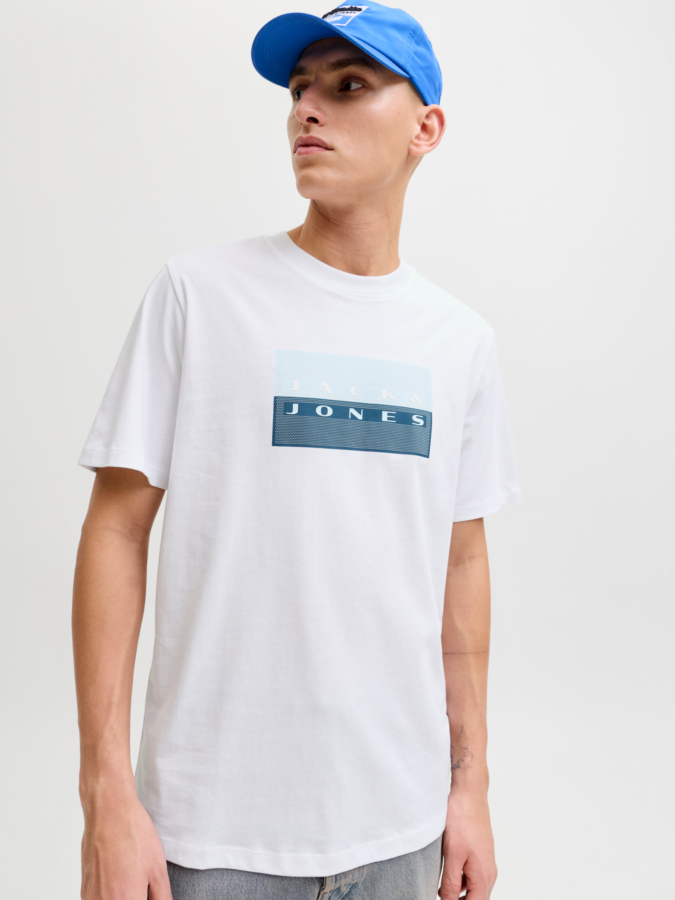Jack&Jones Core Erkek 12289863 Jcofusıon Dots Prınt Tee Ss Crew Sn Beyaz