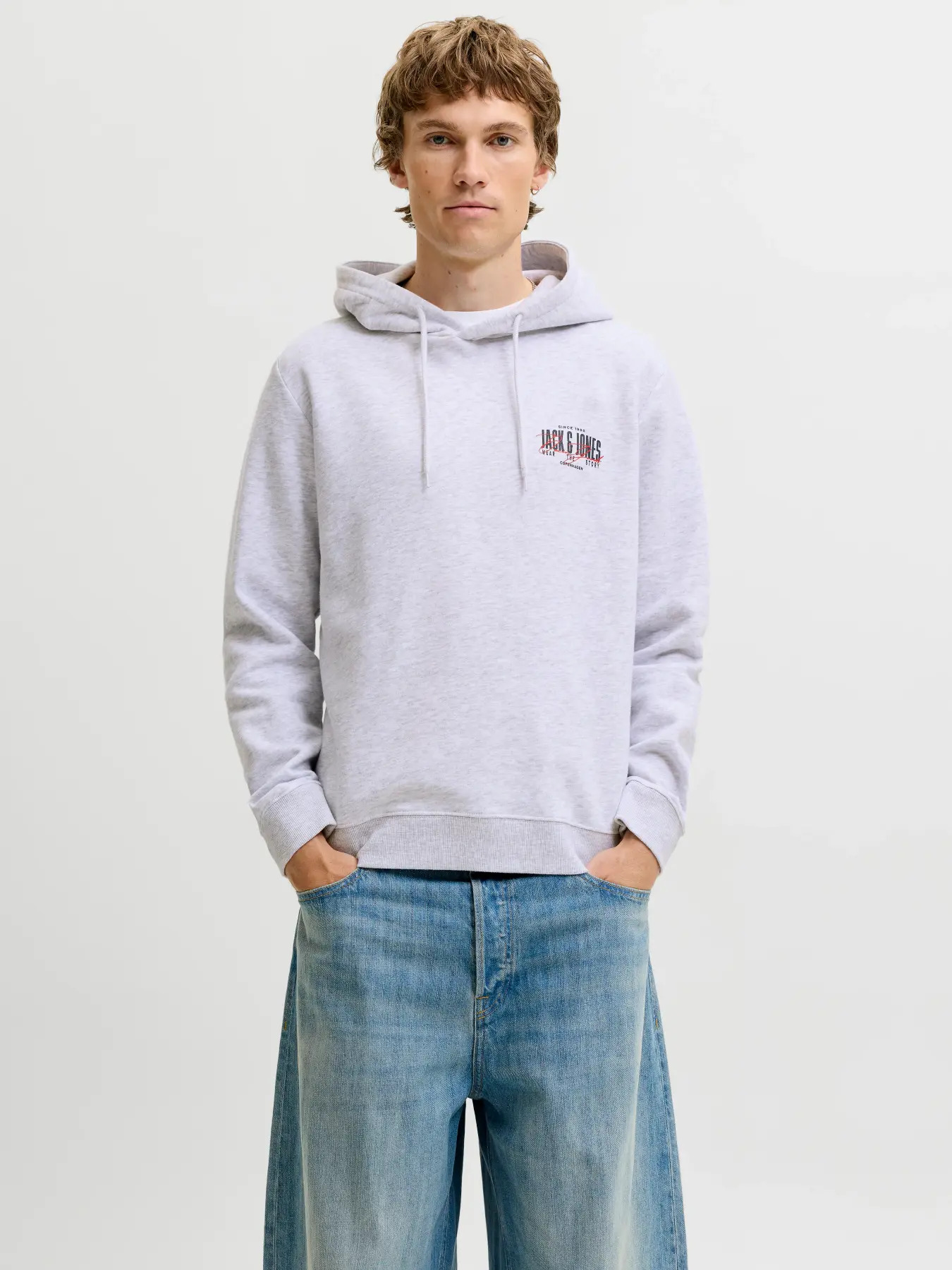 Jack&Jones  Erkek 12298491 Jjaeo Sweat Hood Beyaz
