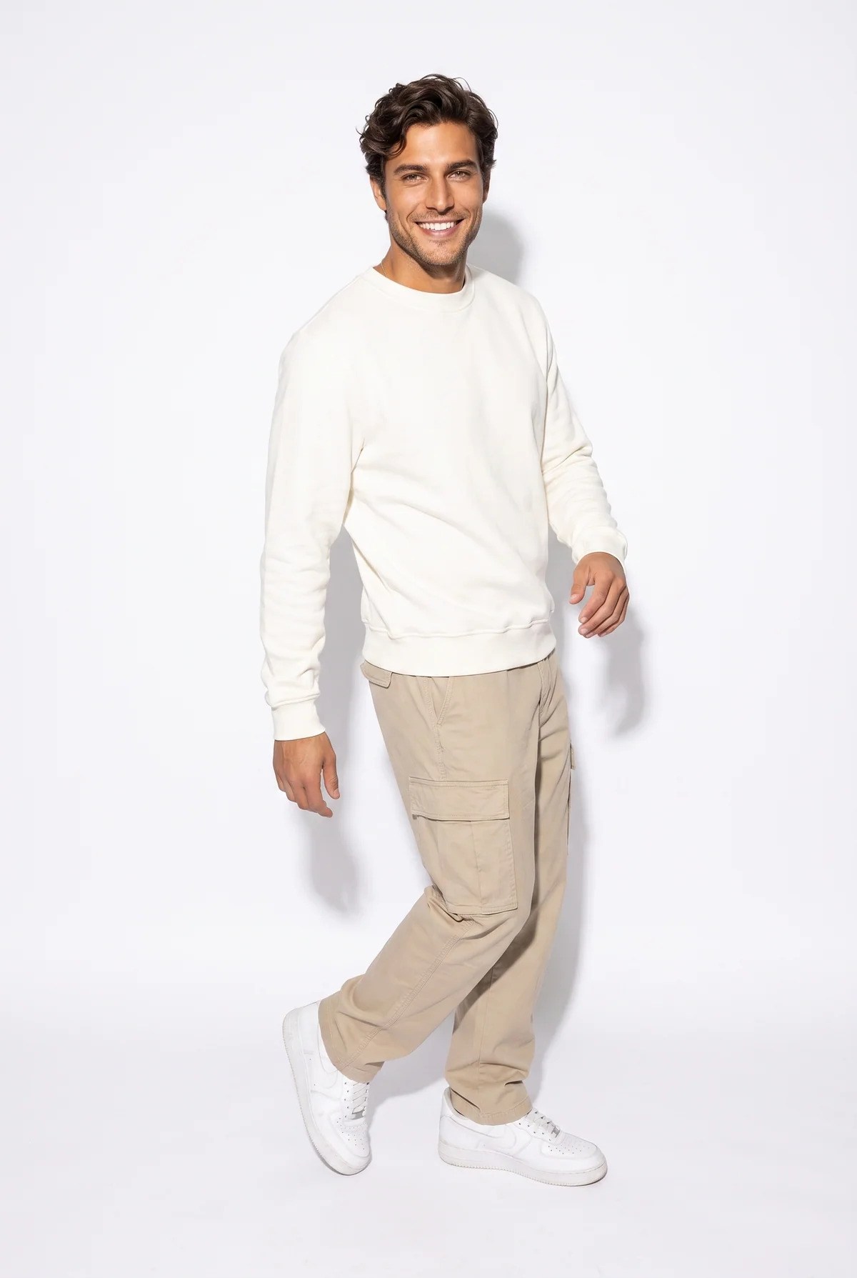 Jsco Erkek 6201 0 Yaka 3 İplik Sweat Ekru