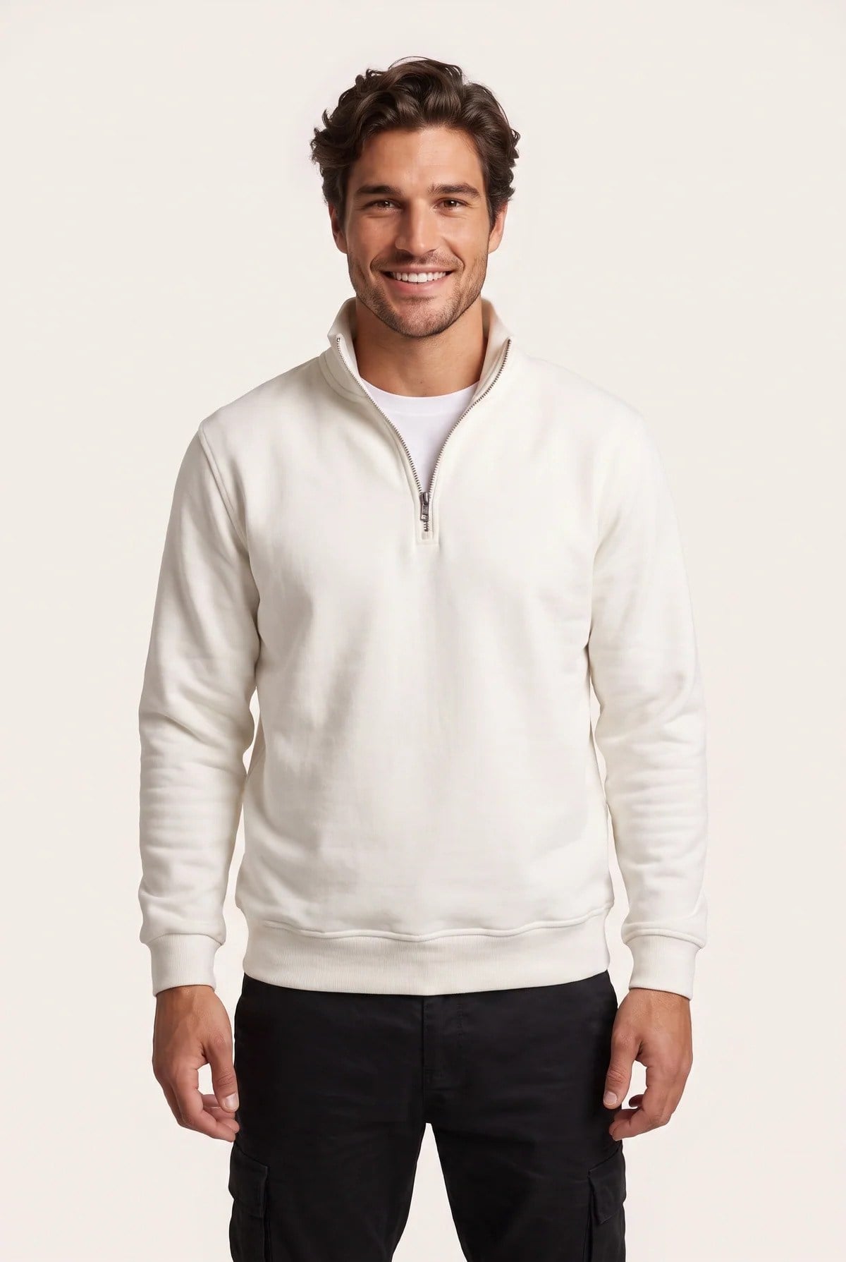 Jsco Erkek 6203 Dik Yaka 3 İplik Sweat Ekru