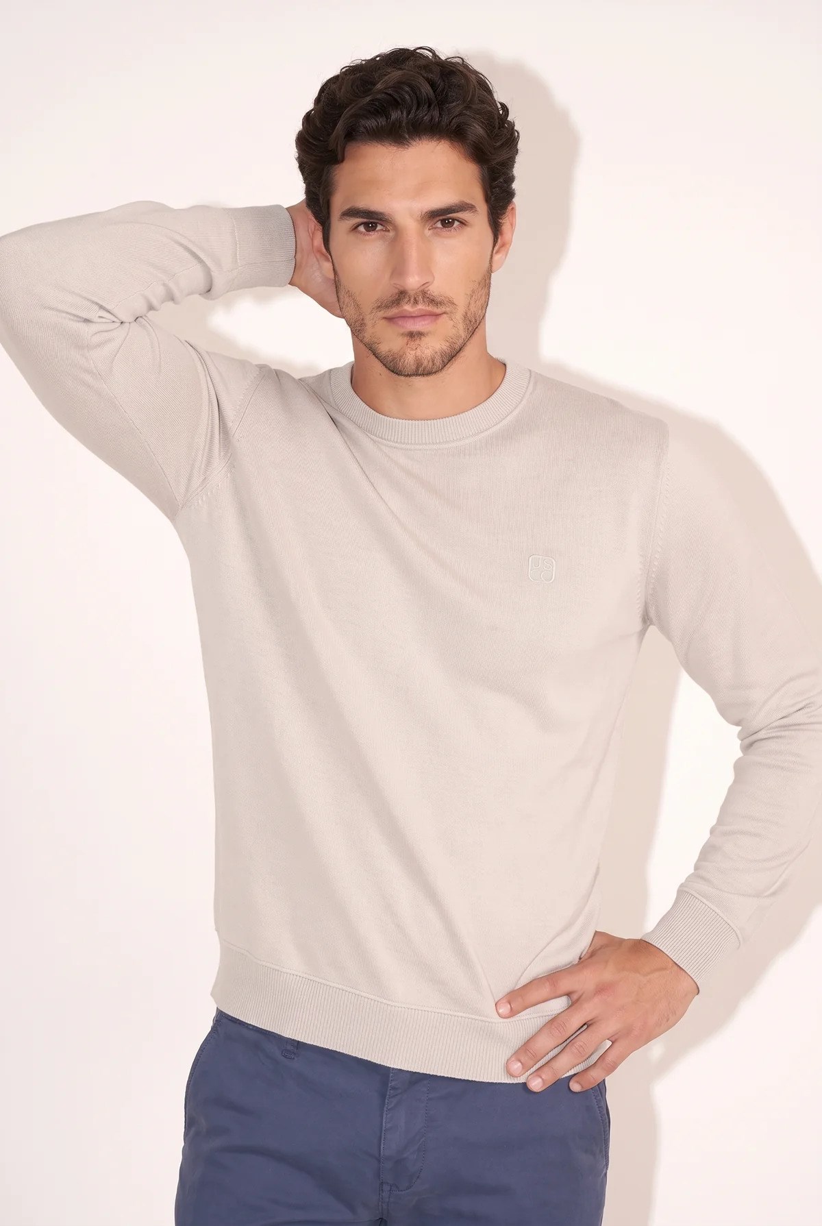 Jsco Erkek 6212 0 Yaka Nakışlı Selanik Sweat Bej
