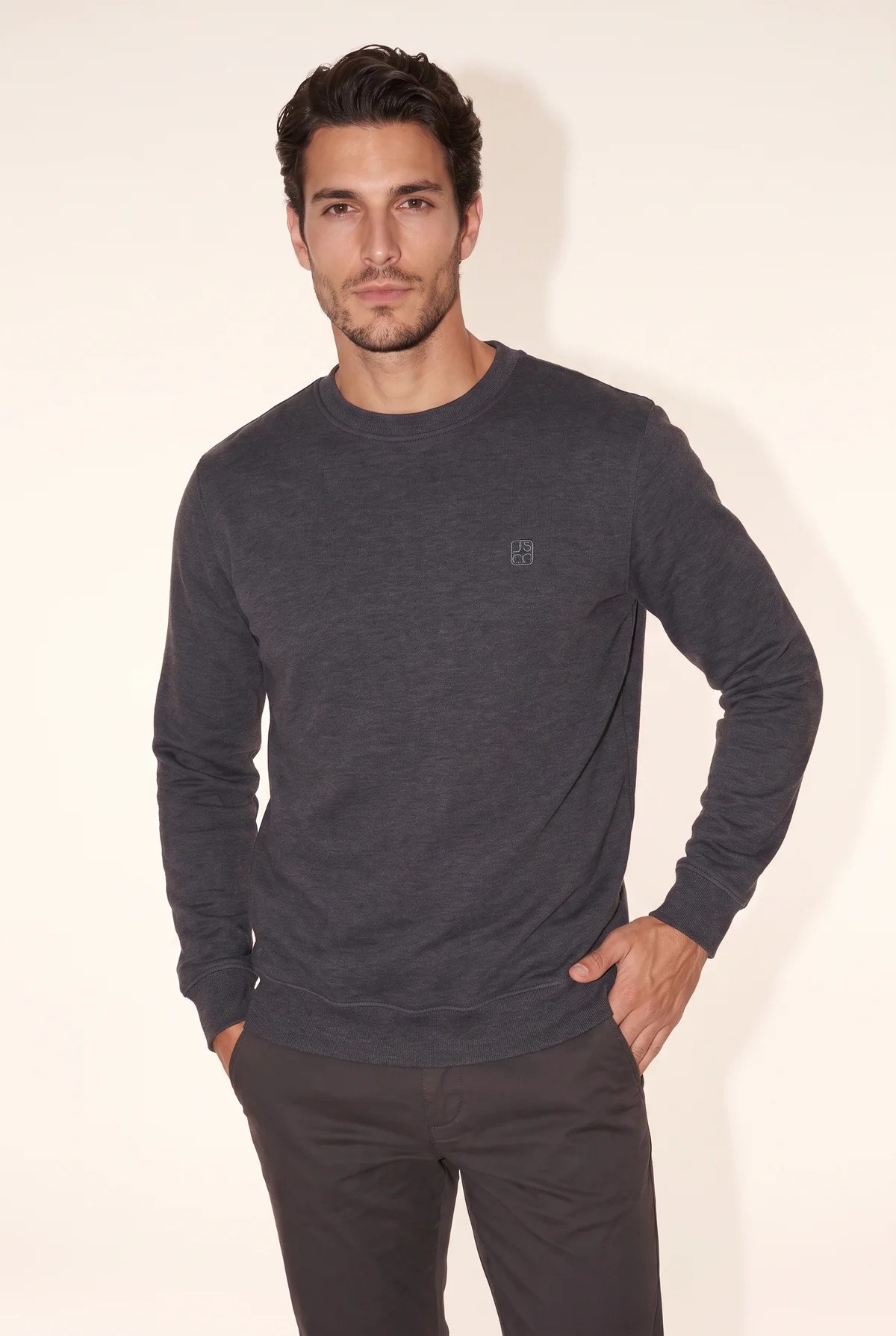 Jsco Erkek 6212 0 Yaka Nakışlı Selanik Sweat Füme