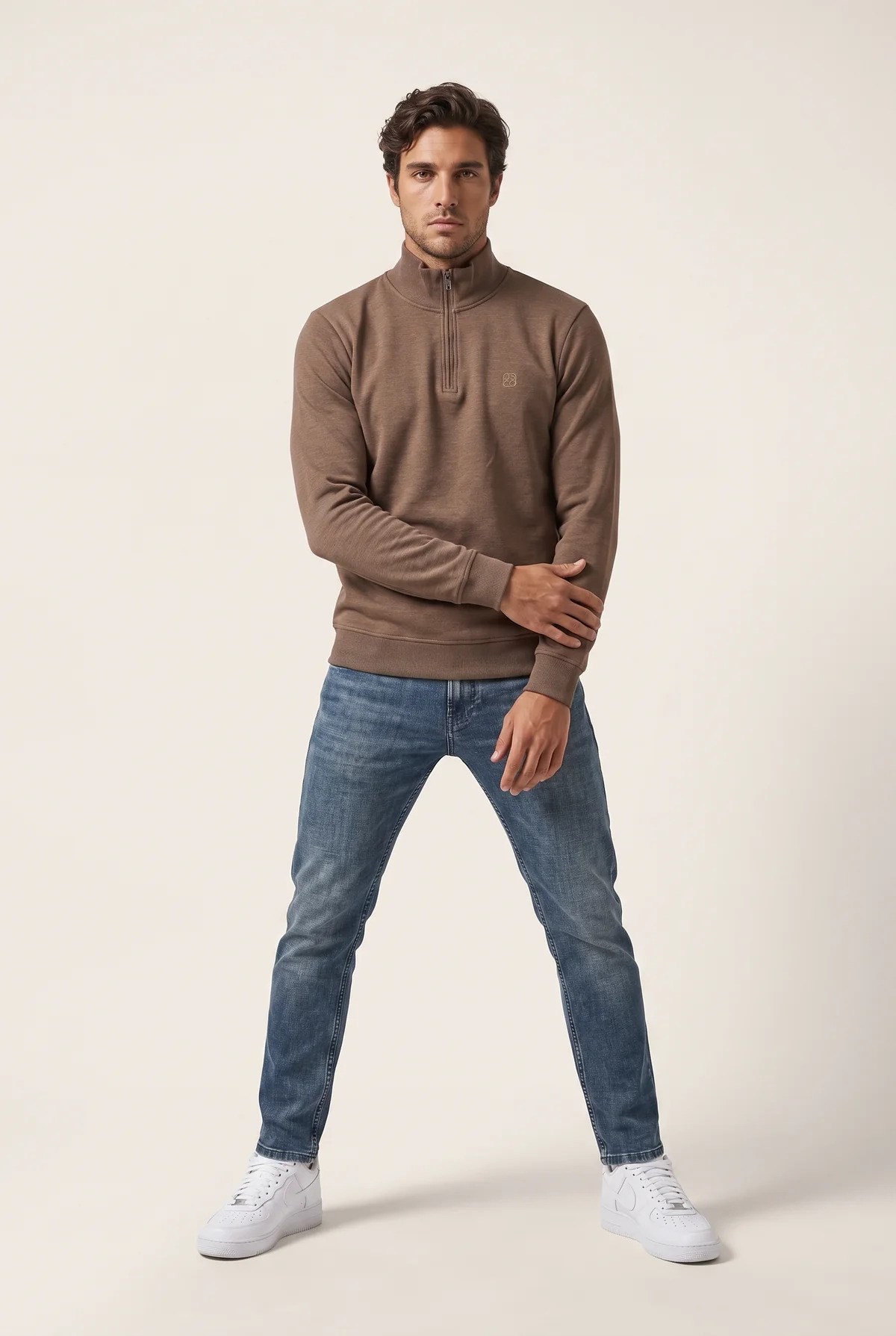 Jsco Erkek 6213 Dik Yaka Nakışlı Selanik Sweat Kahve