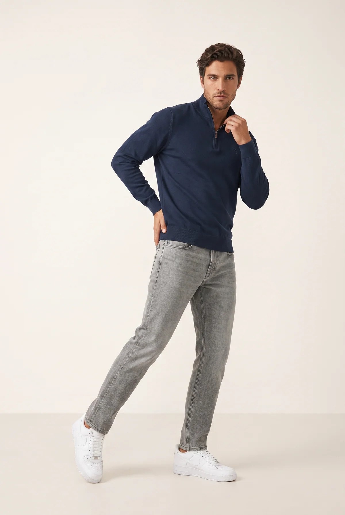 Jsco Erkek 6213 Dik Yaka Nakışlı Selanik Sweat Lacivert